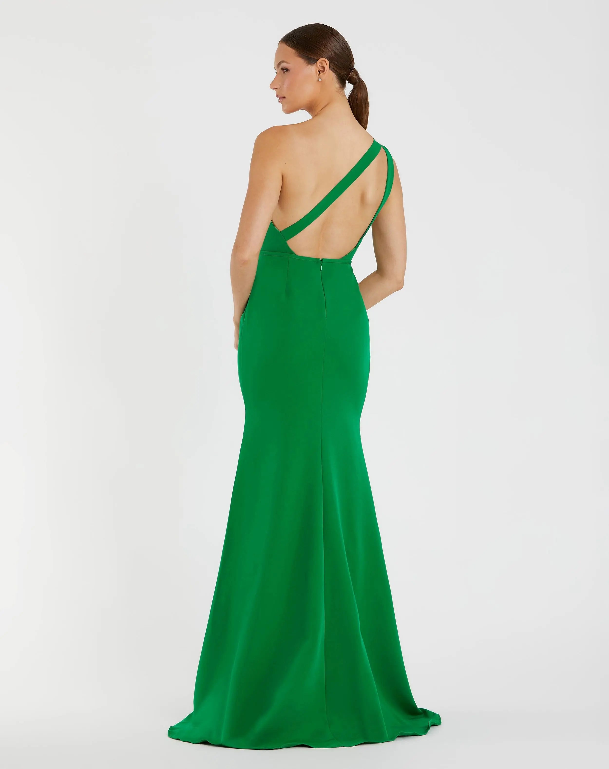 Green One Shoulder Crepe Mermaid Gown-Myartka