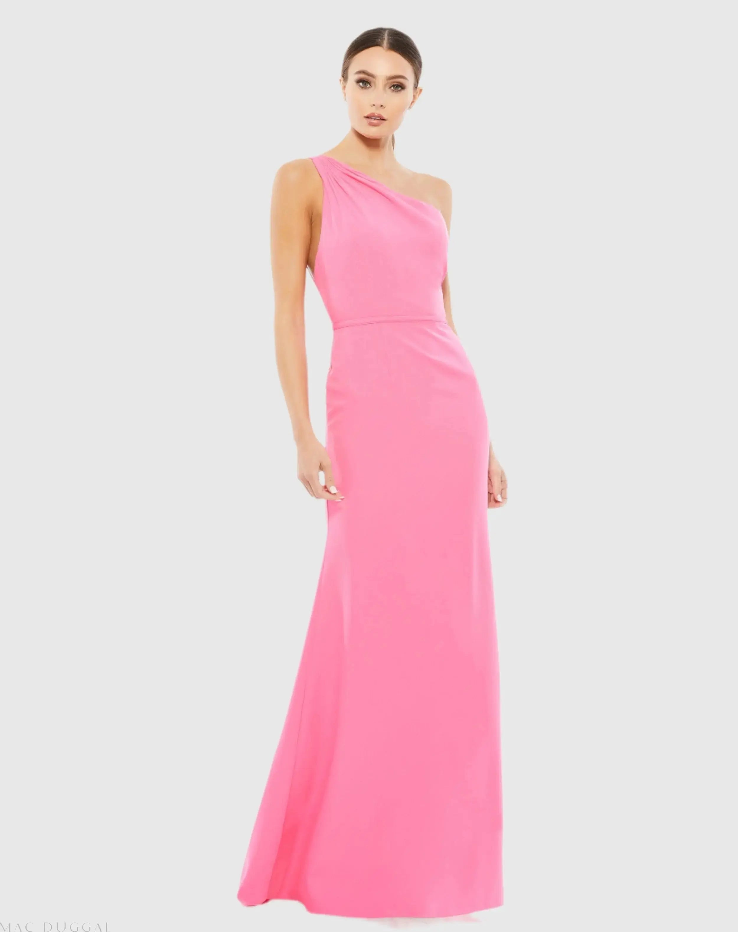 Pink One Shoulder Crepe Mermaid Gown-Myartka