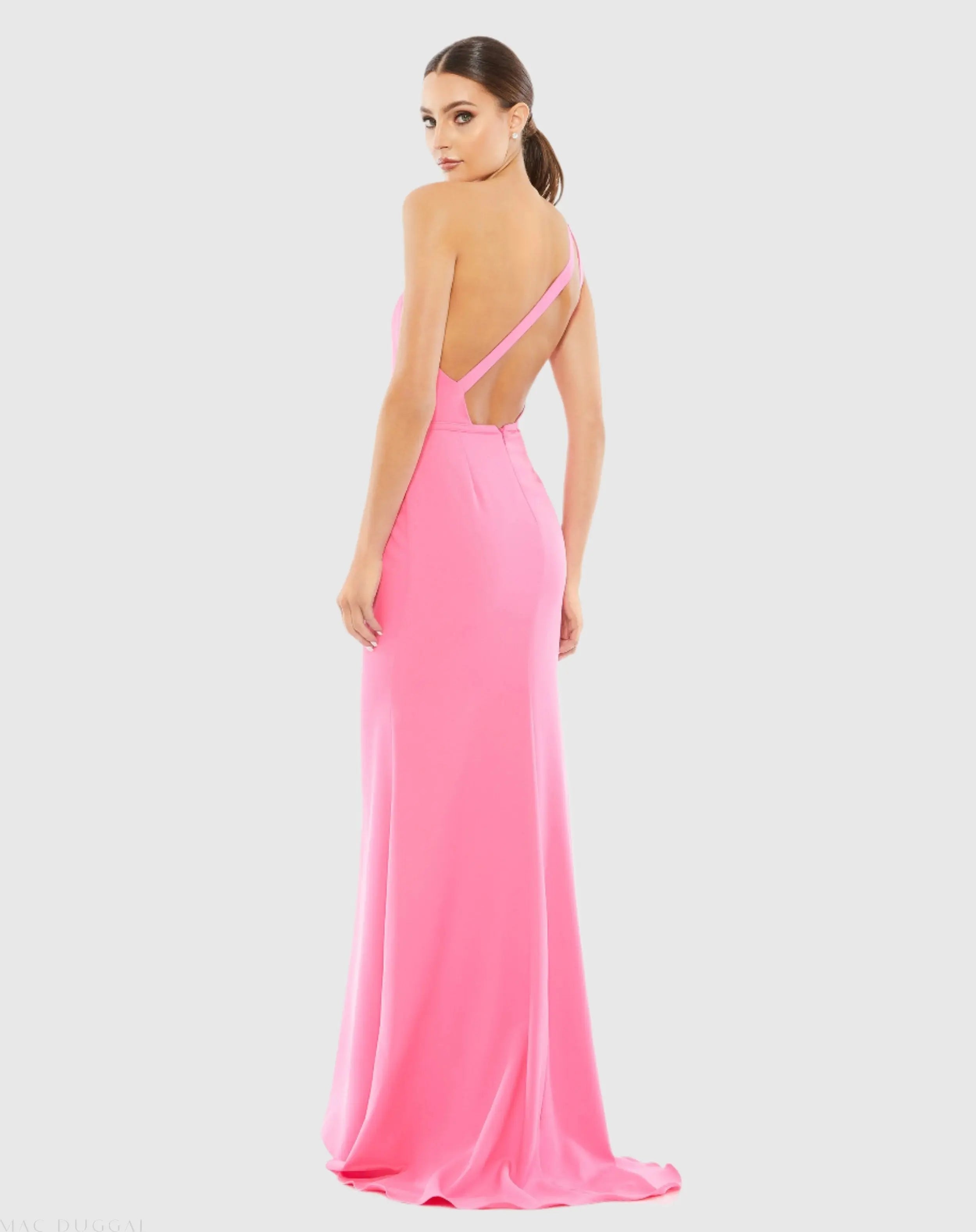 Pink One Shoulder Crepe Mermaid Gown-Myartka