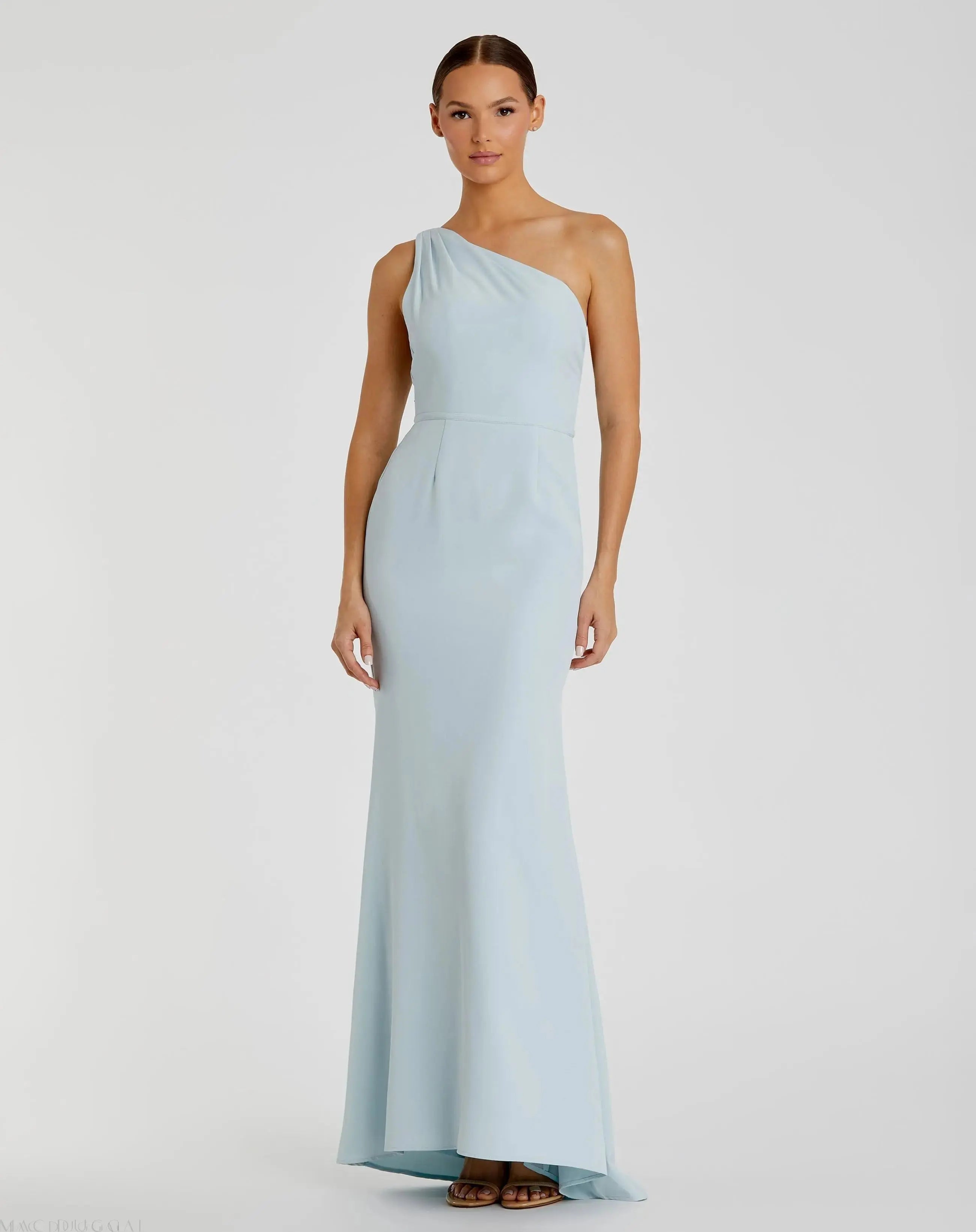 Blue One Shoulder Crepe Mermaid Gown-Myartka