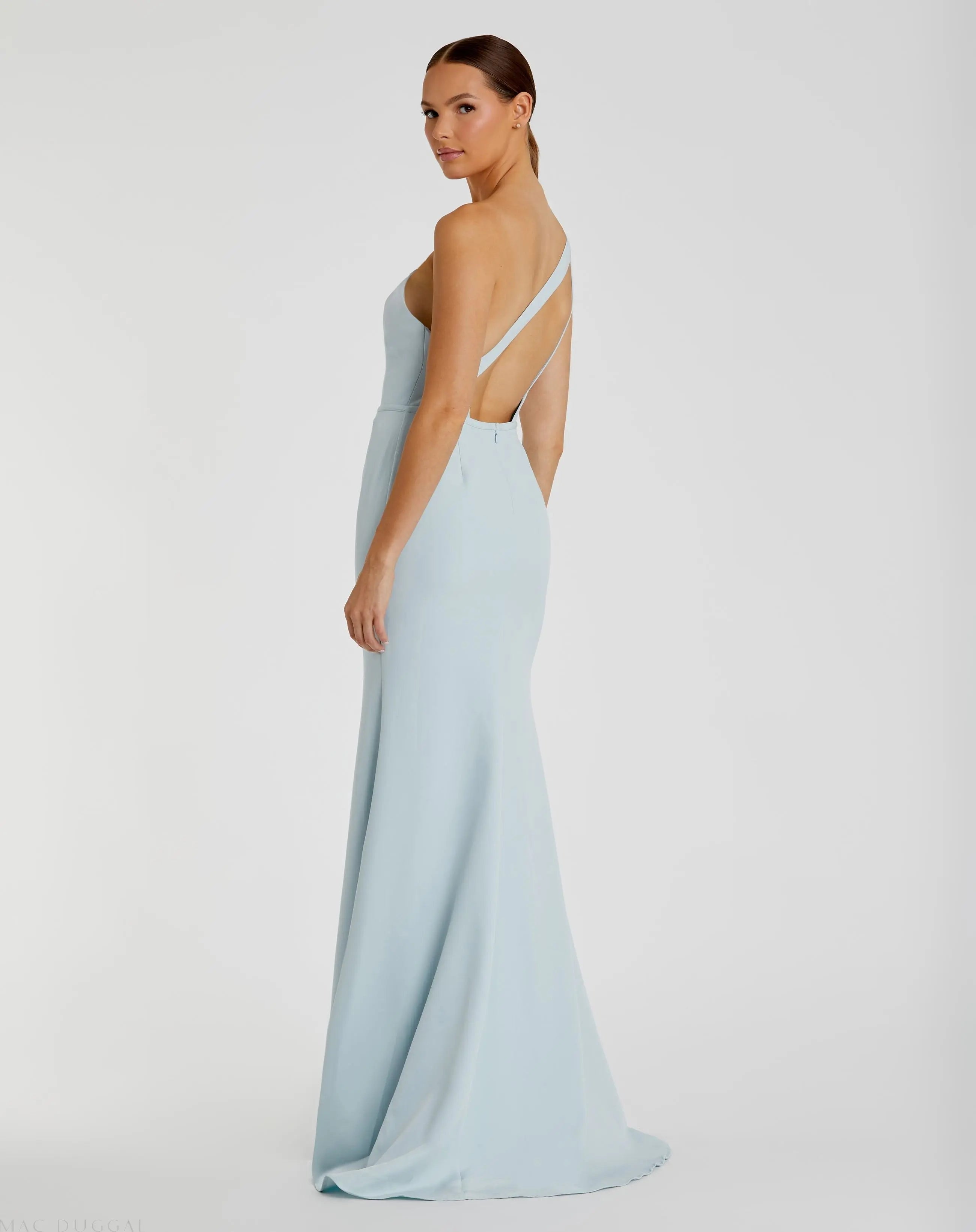 Blue One Shoulder Crepe Mermaid Gown-Myartka