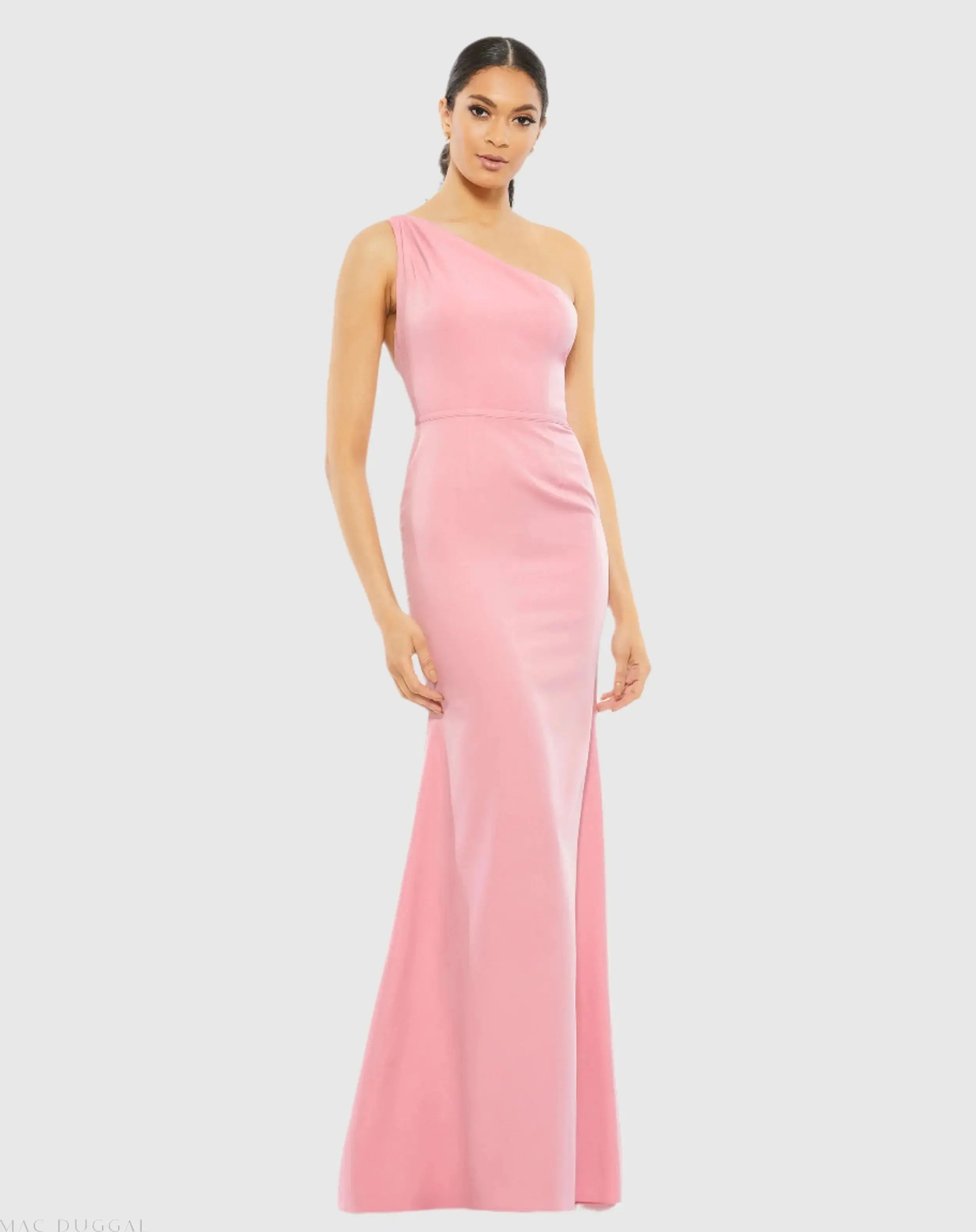 Light Pink One Shoulder Crepe Mermaid Gown-Myartka