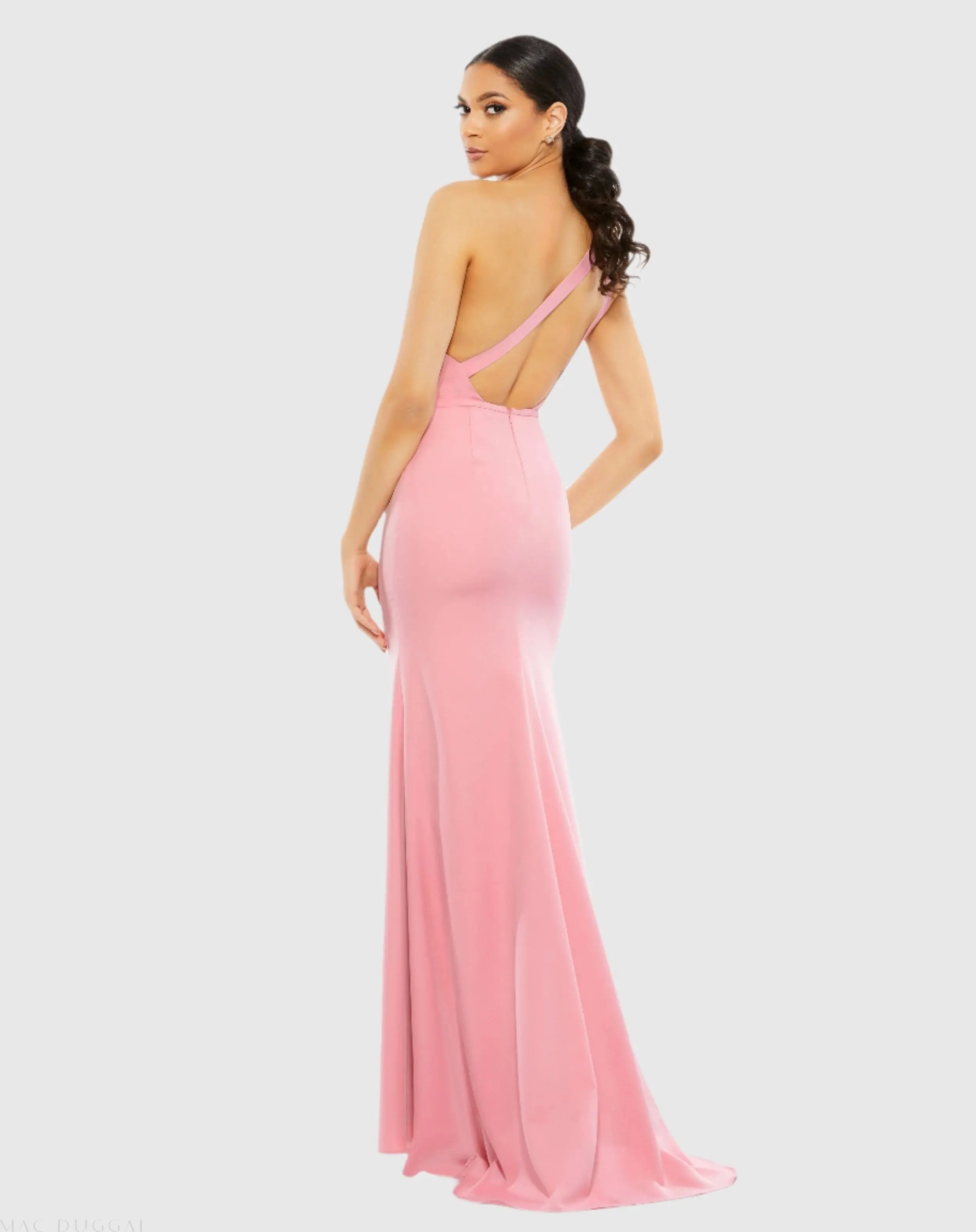 Light Pink One Shoulder Crepe Mermaid Gown-Myartka