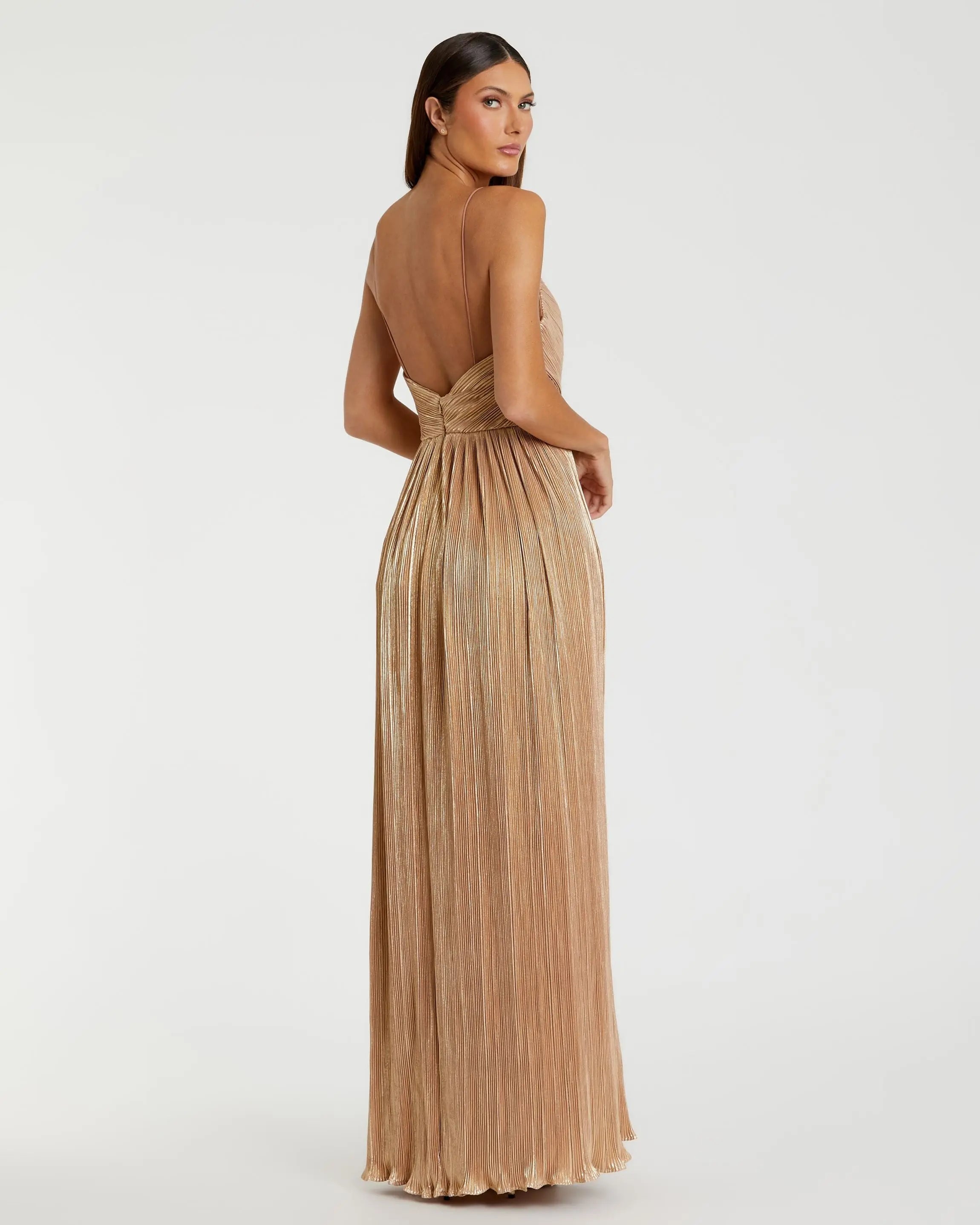 Gold Metallic Ruched A Line Gown-Myartka
