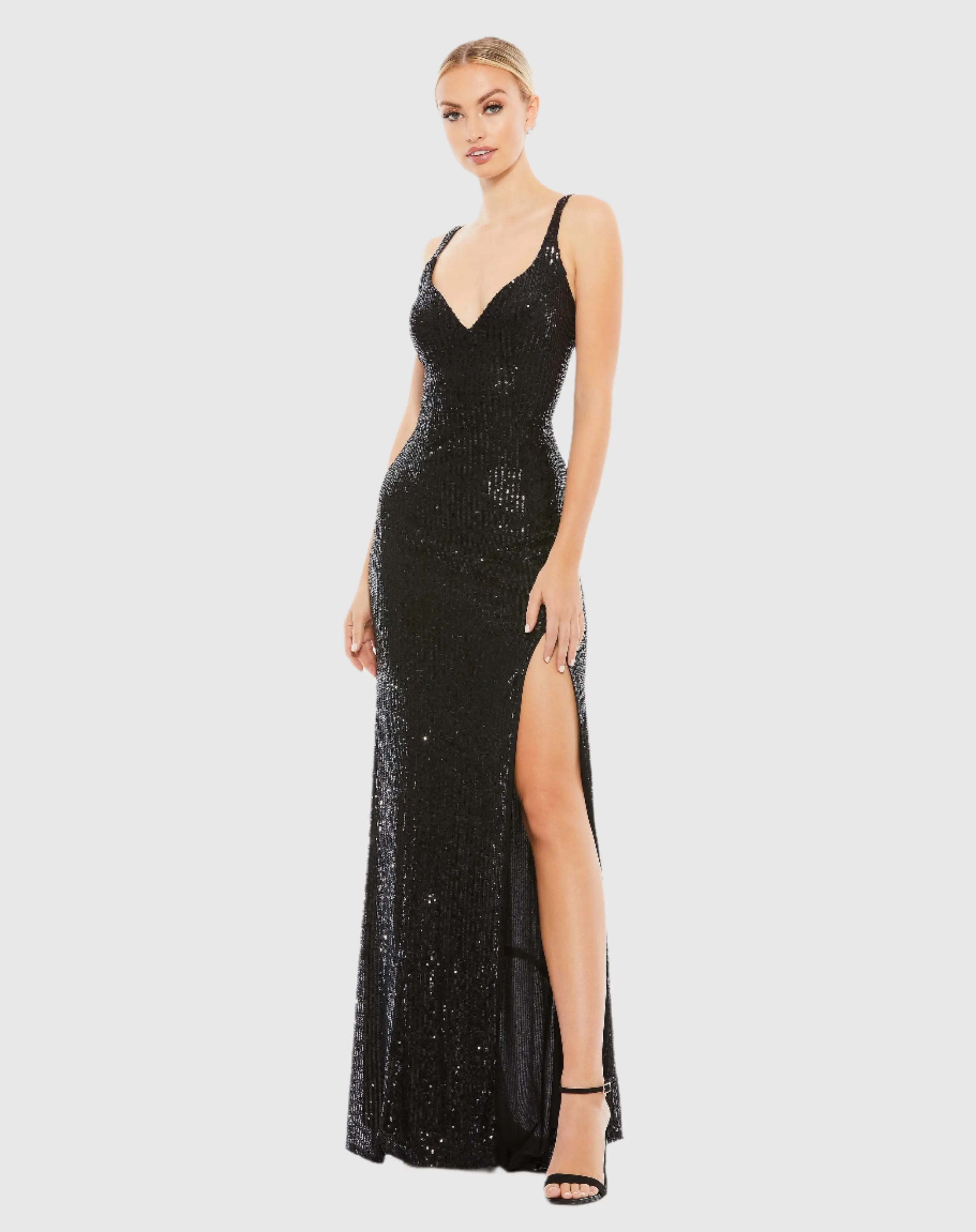 Black Fully Sequined Scoop Back Gown-Myartka