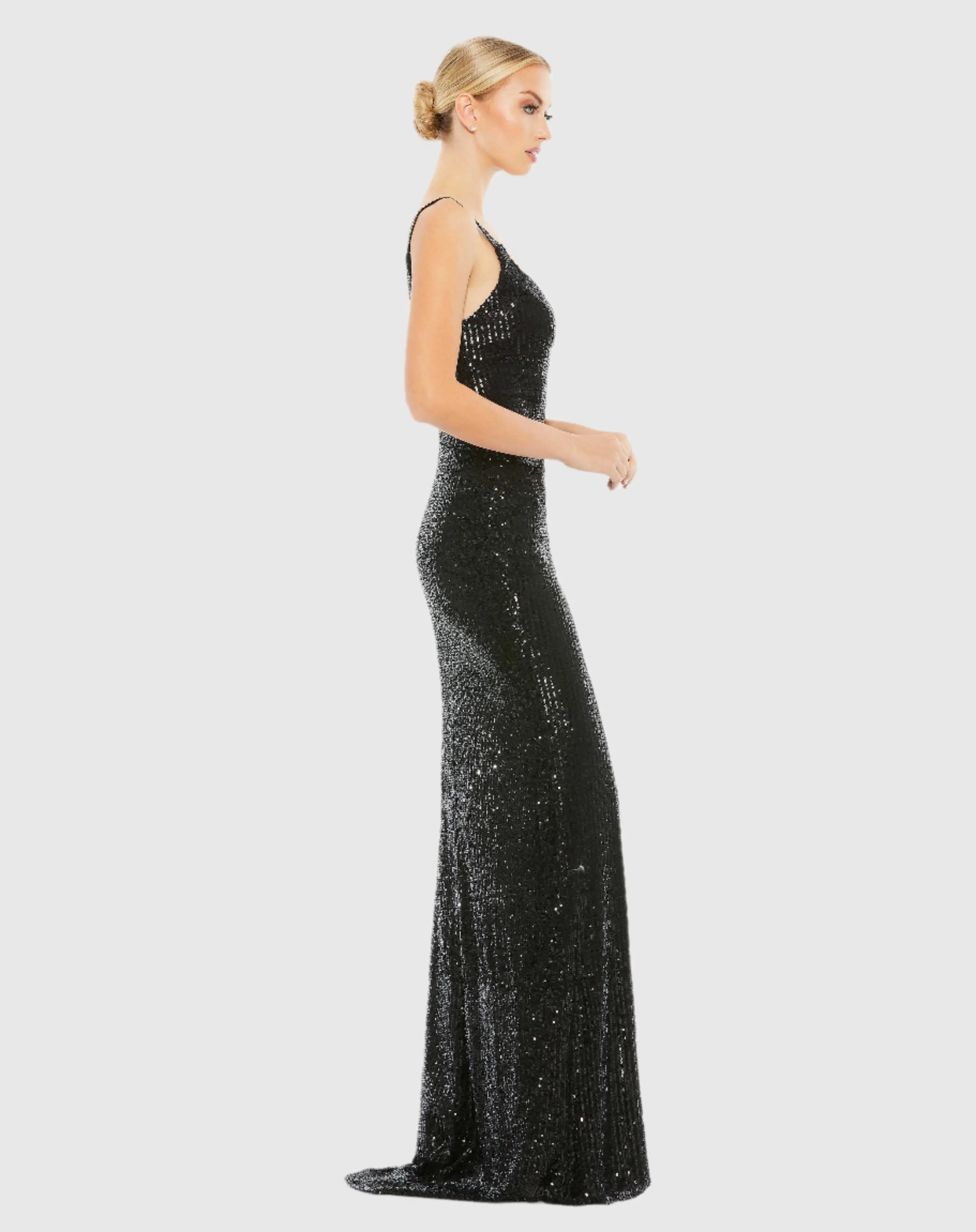 Black Fully Sequined Scoop Back Gown-Myartka