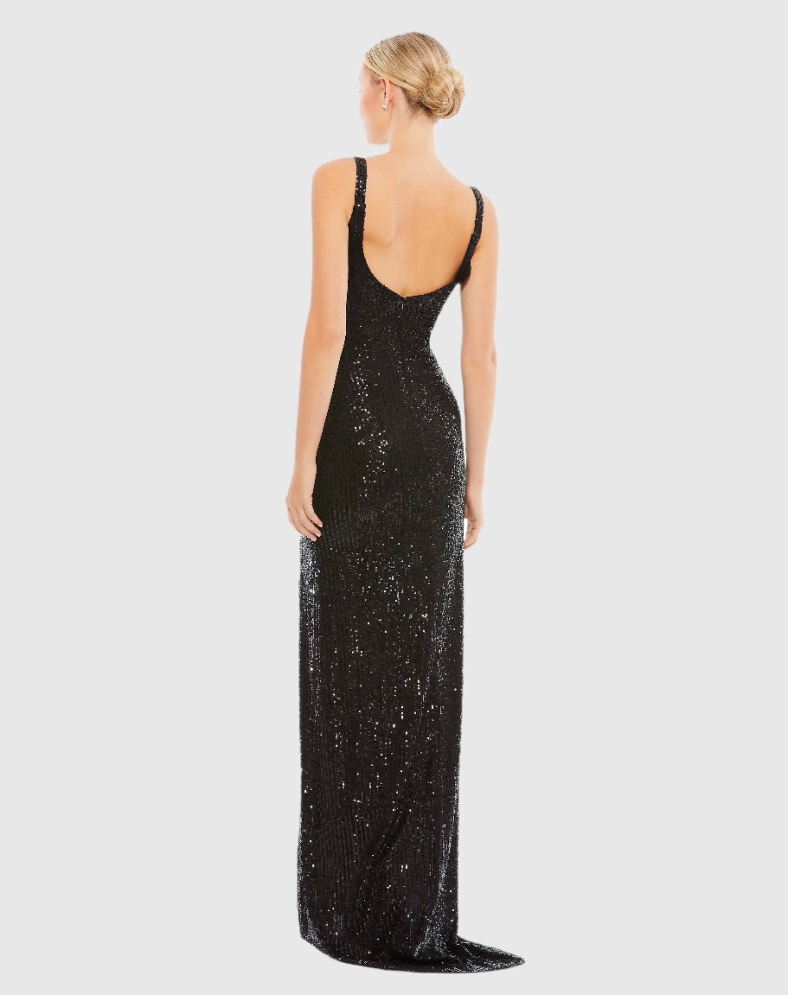 Black Fully Sequined Scoop Back Gown-Myartka