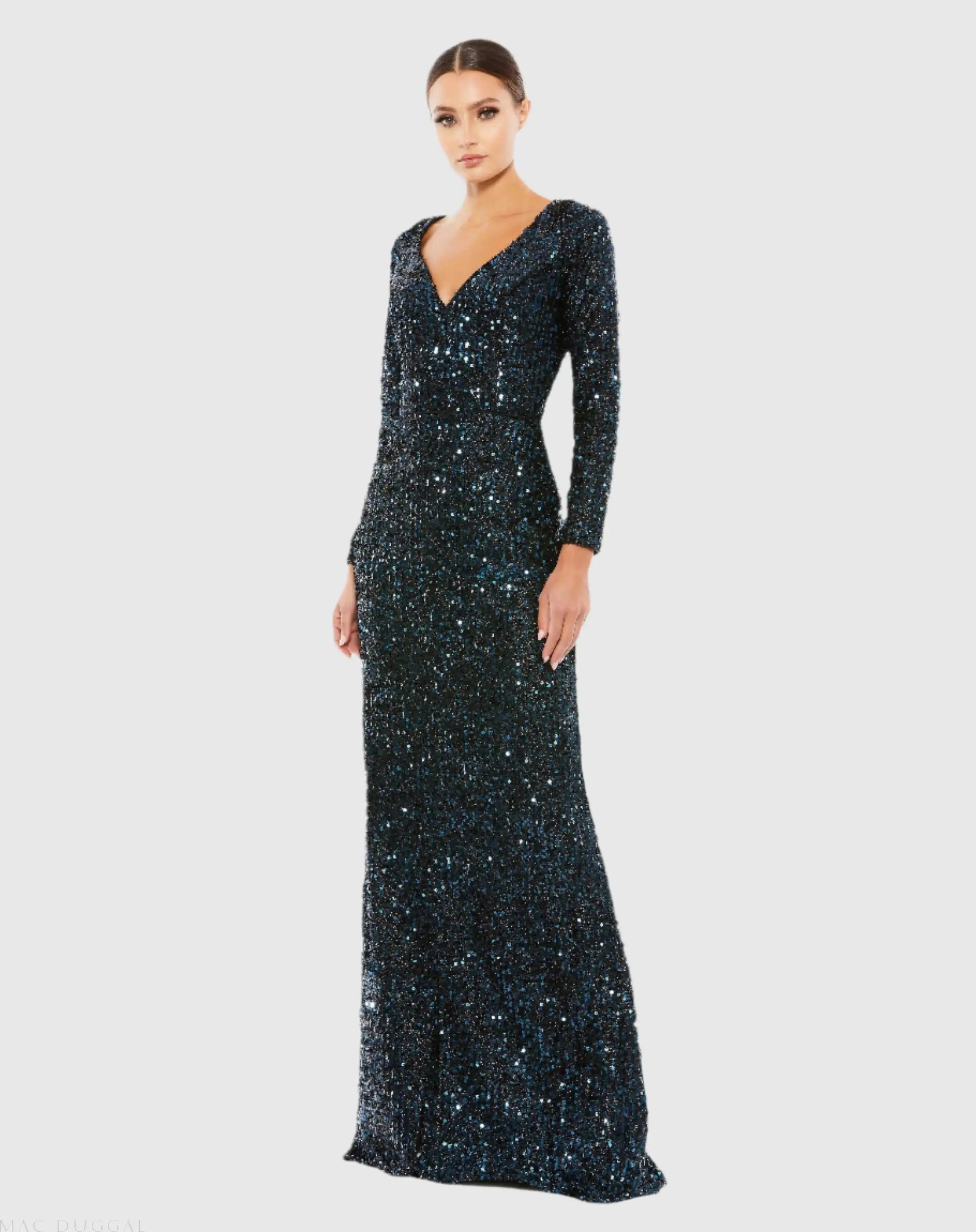 Long Sleeve Sequined Gown-Myartka