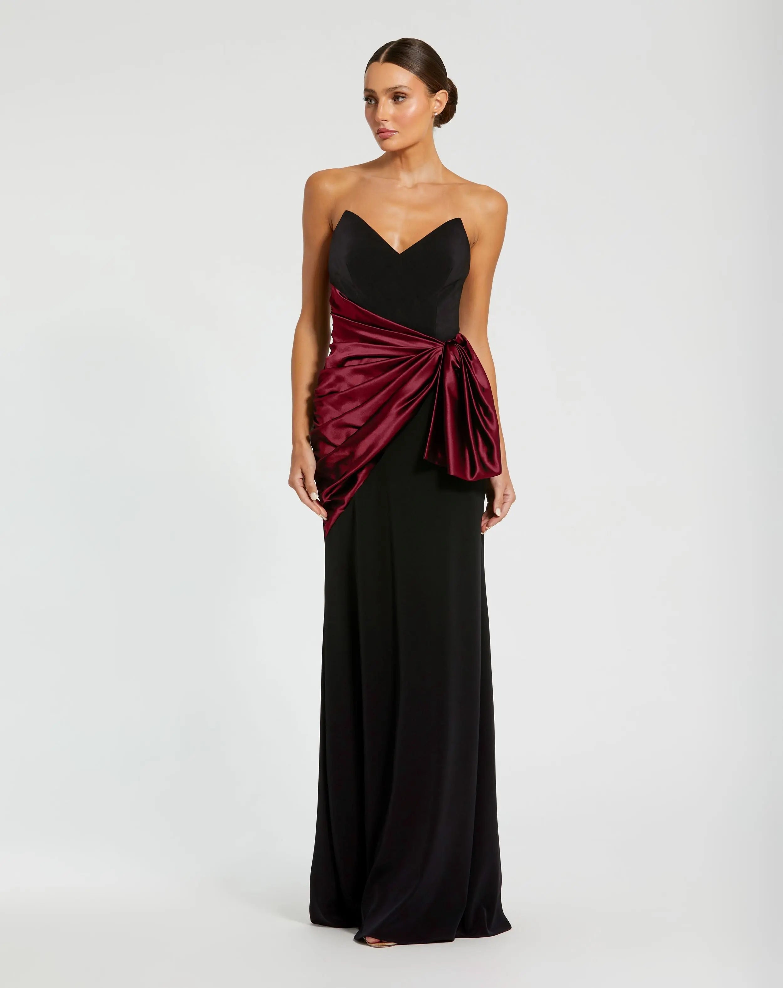 Black Two Tone Draped Strapless Trumpet Gown-Myartka