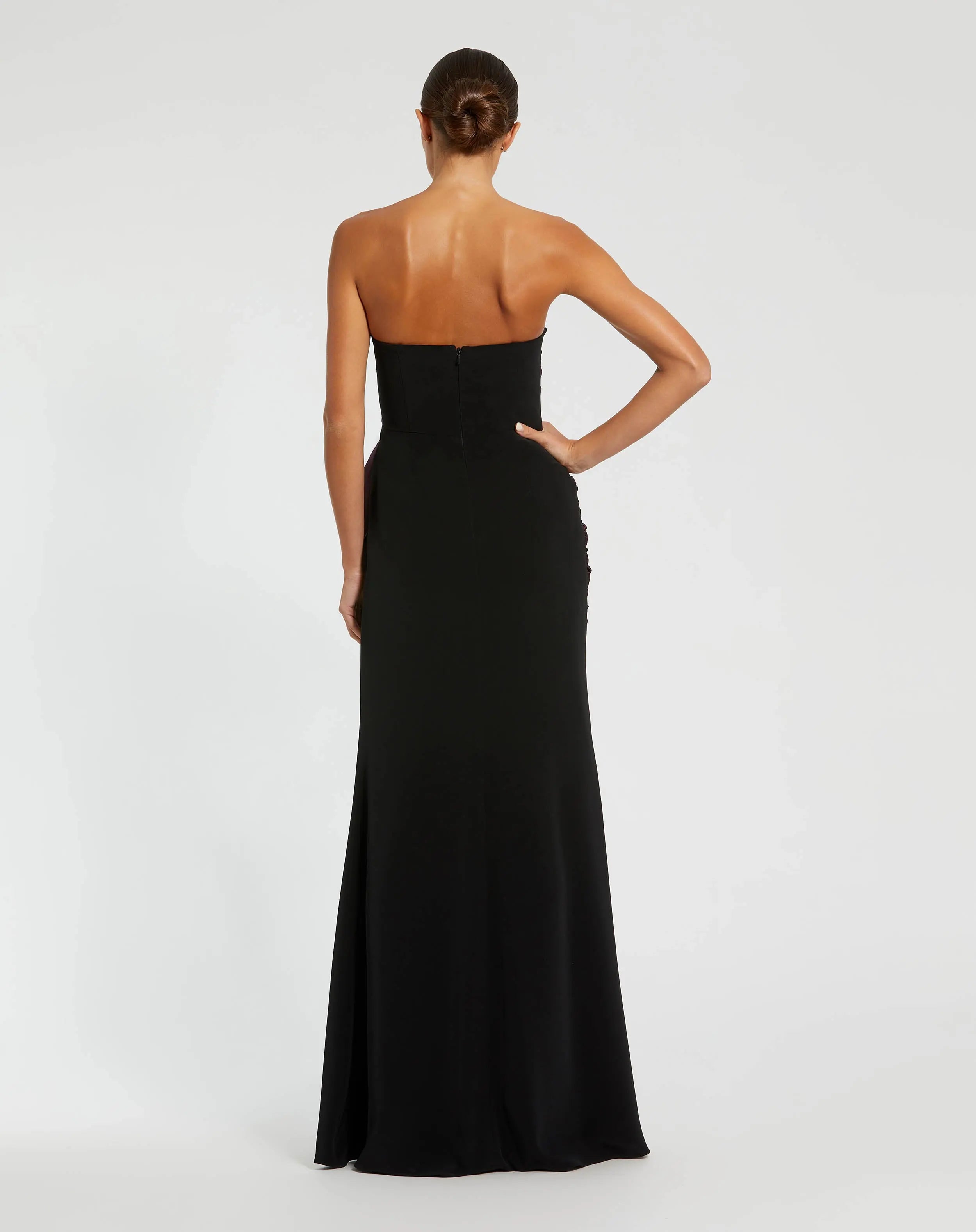 Black Two Tone Draped Strapless Trumpet Gown-Myartka