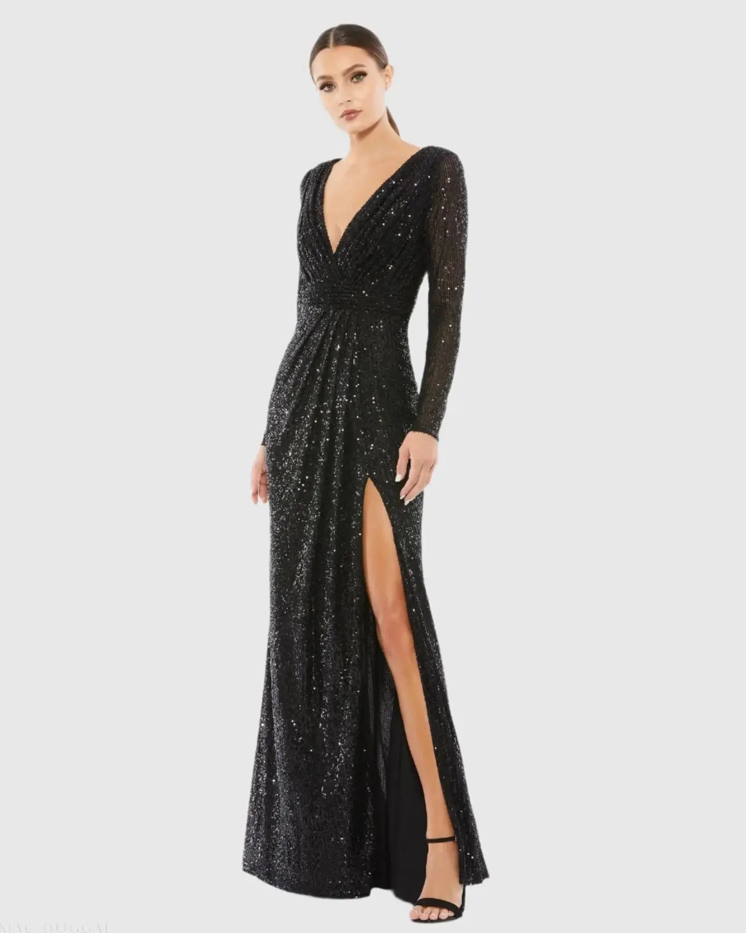 Sequined Long Sleeve Gown-Myartka