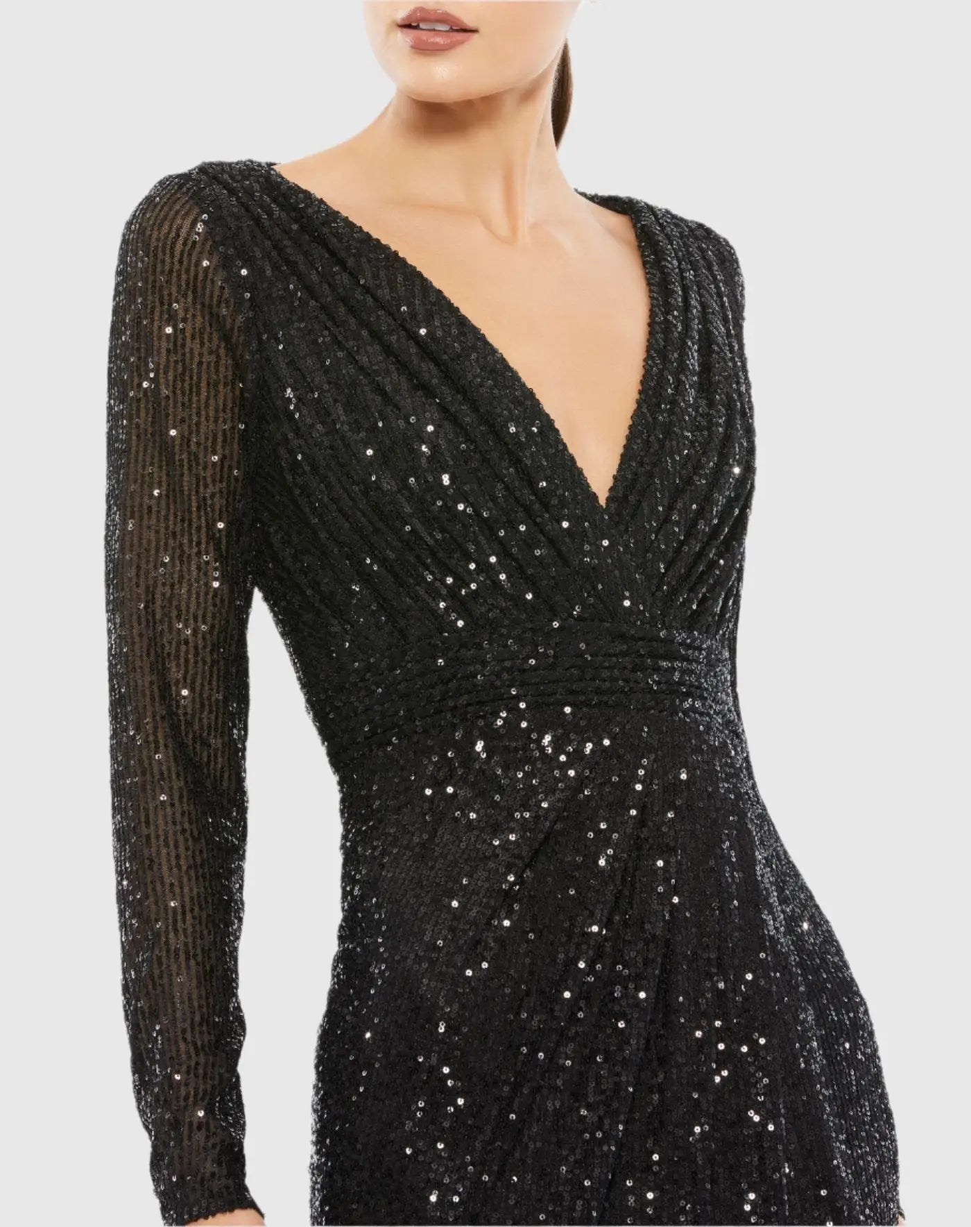 Black Sequined Long Sleeve Gown-Myartka