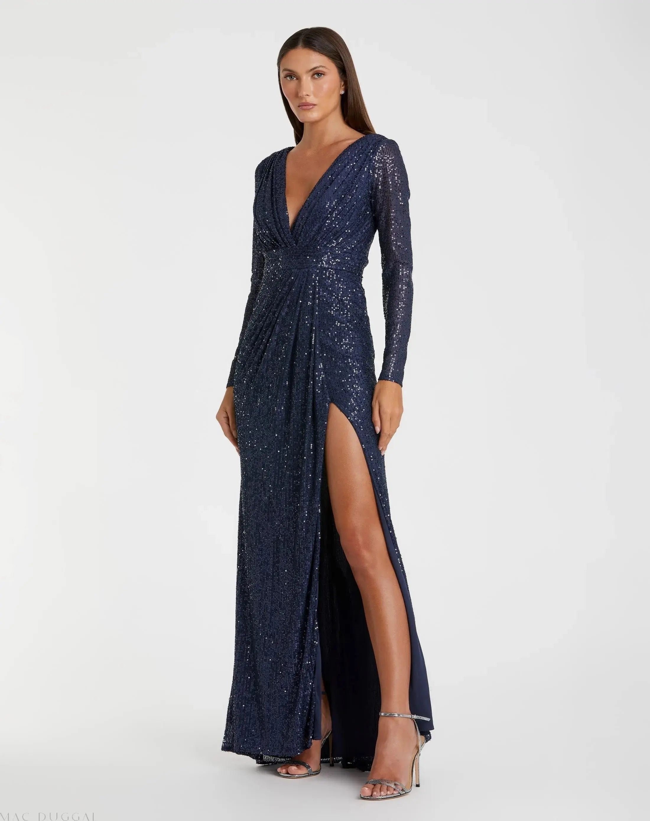 Sequined Long Sleeve Gown-Myartka