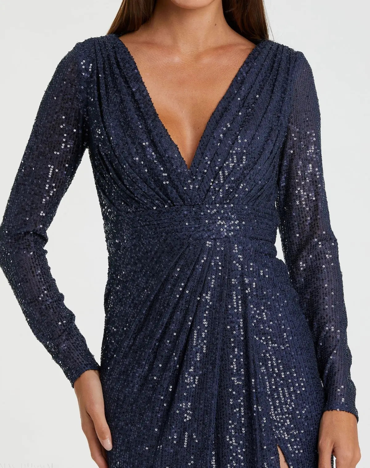 Navy Sequined Long Sleeve Gown-Myartka