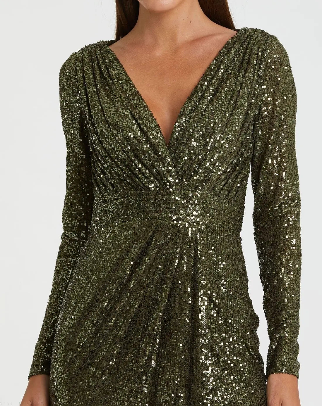 Green Sequined Long Sleeve Gown-Myartka
