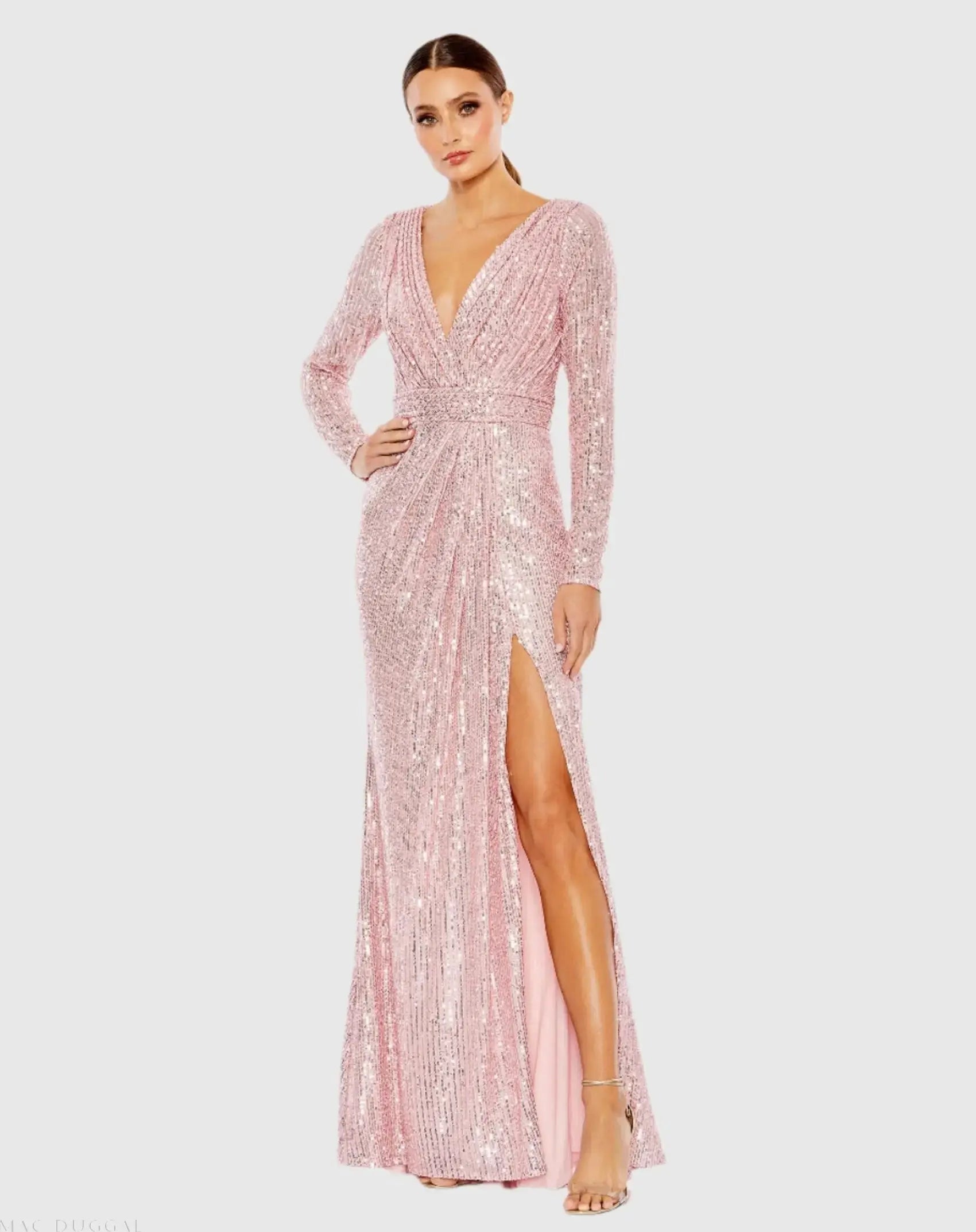 Pink Sequined Long Sleeve Gown-Myartka