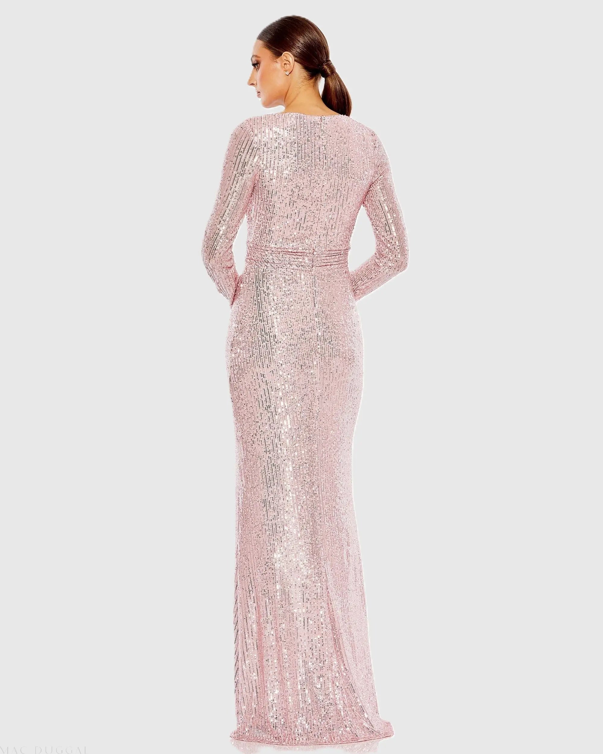 Pink Sequined Long Sleeve Gown-Myartka