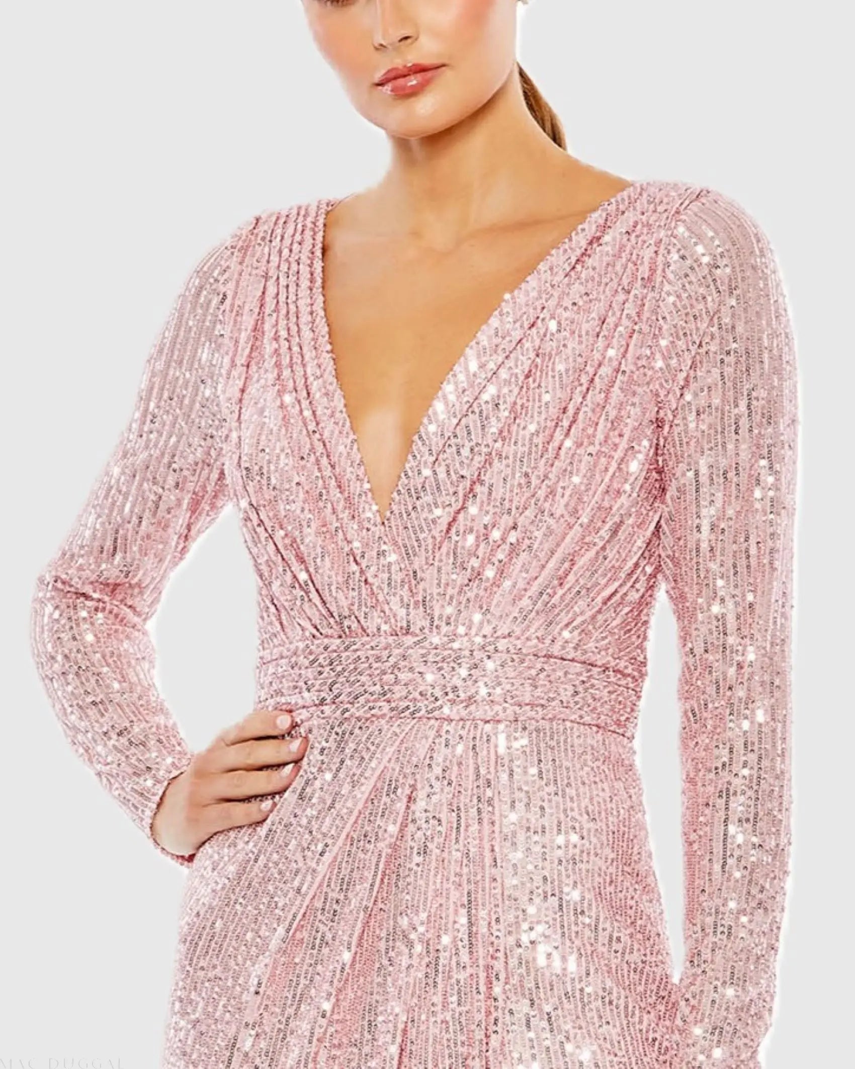Pink Sequined Long Sleeve Gown-Myartka