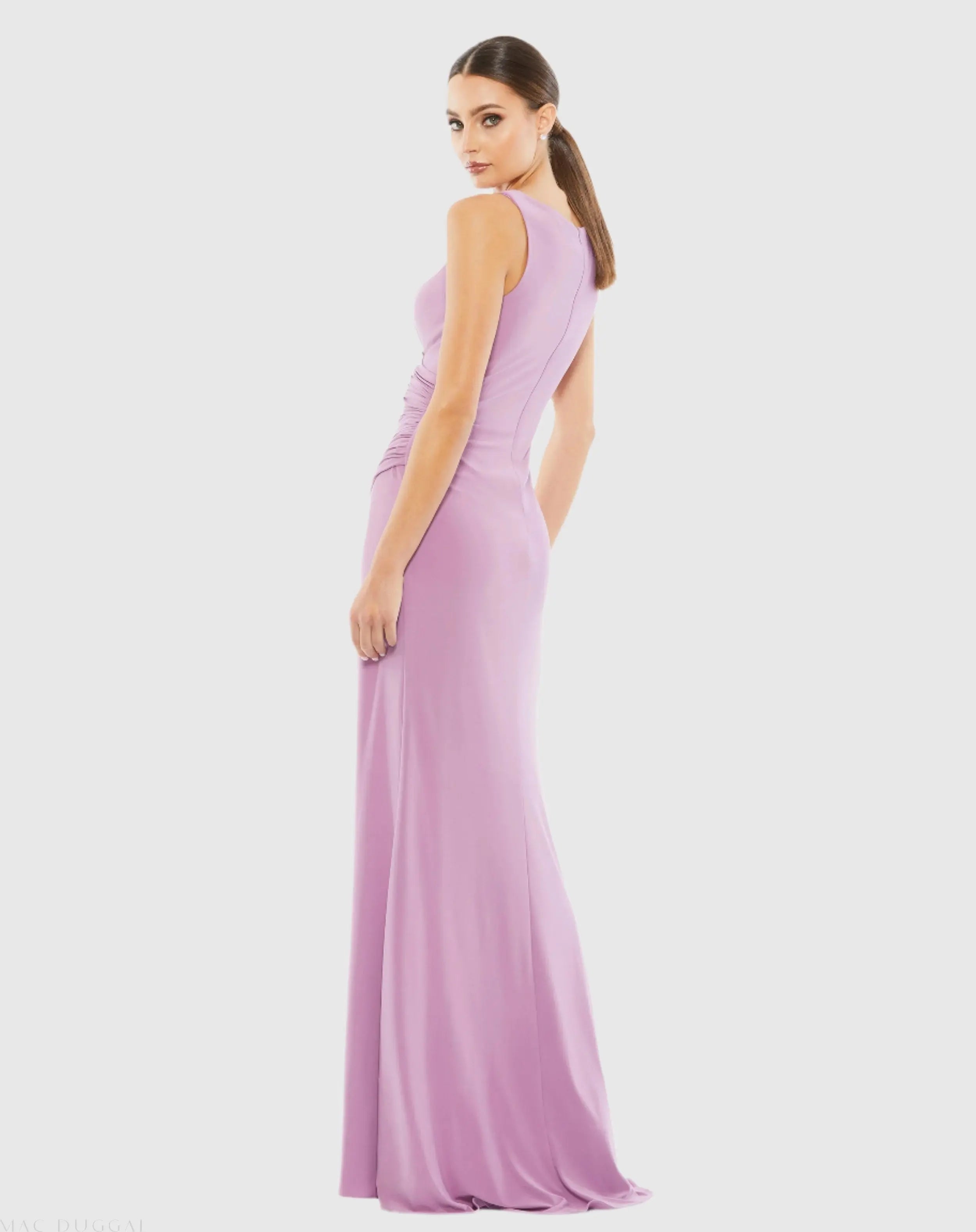 Purple Ruched Stretch Jersey V-Neck Gown-Myartka