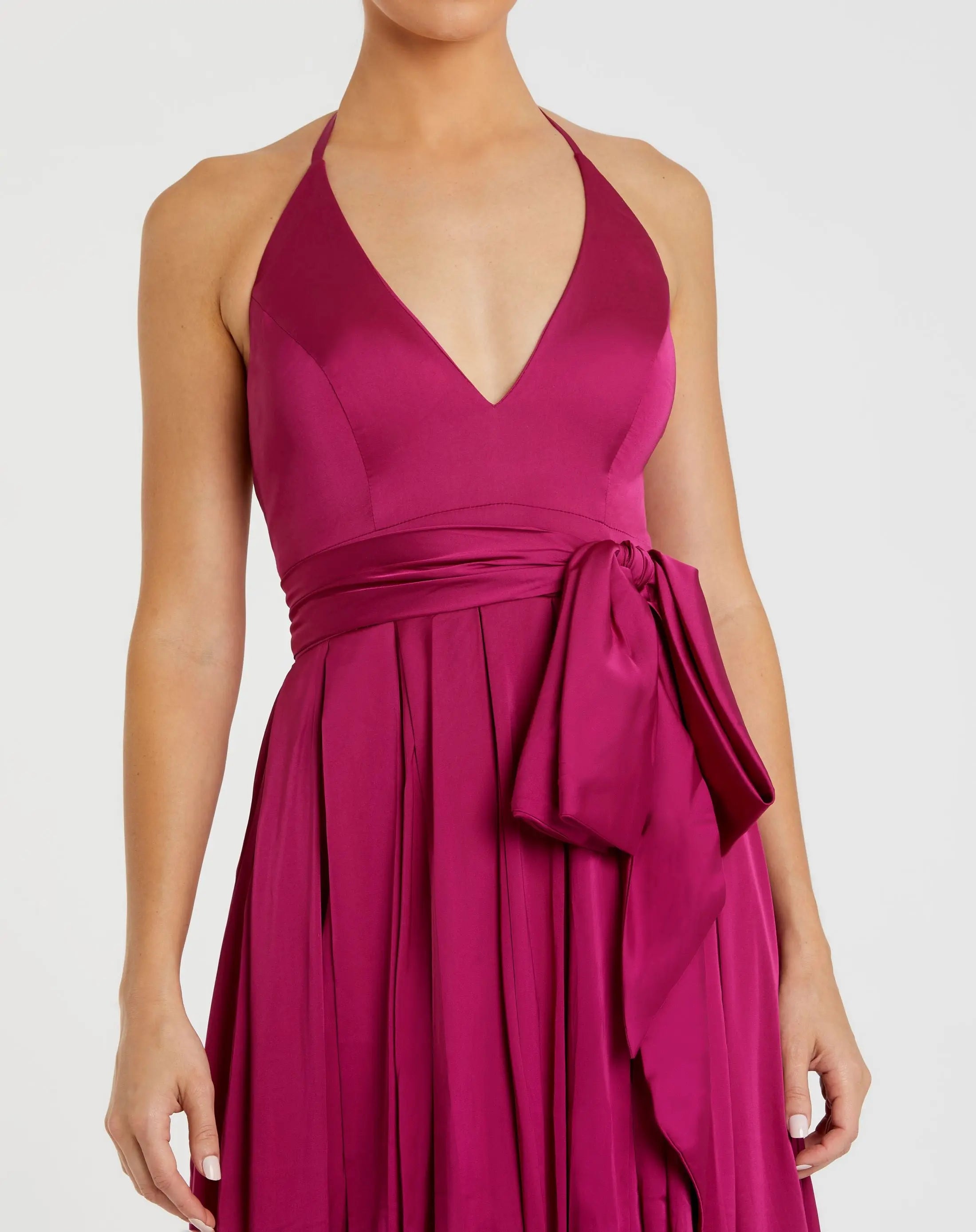 Magenta Halter Neck Charmeuse Gown-Myartka