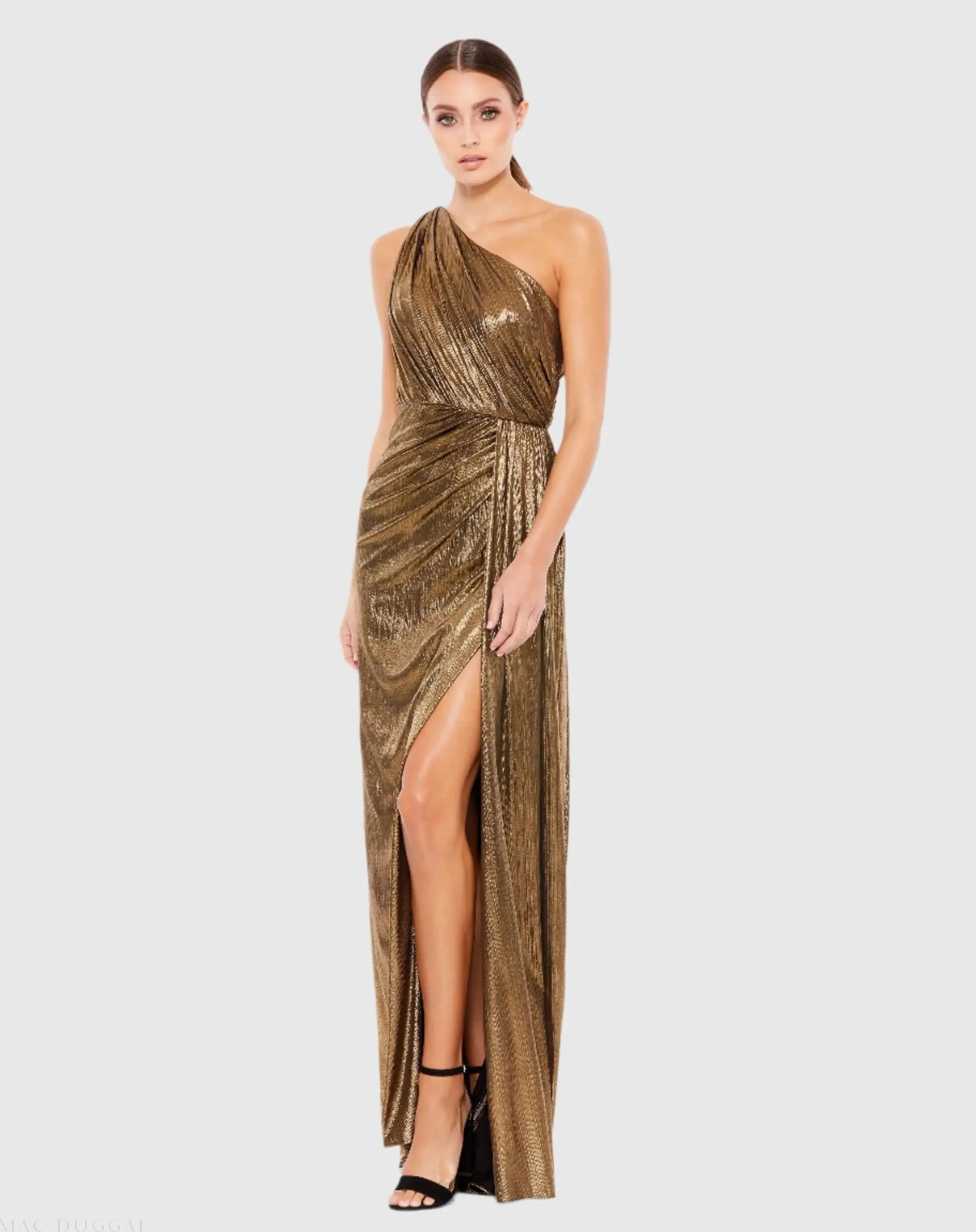 Gold One Shoulder Draped Gown-Myartka