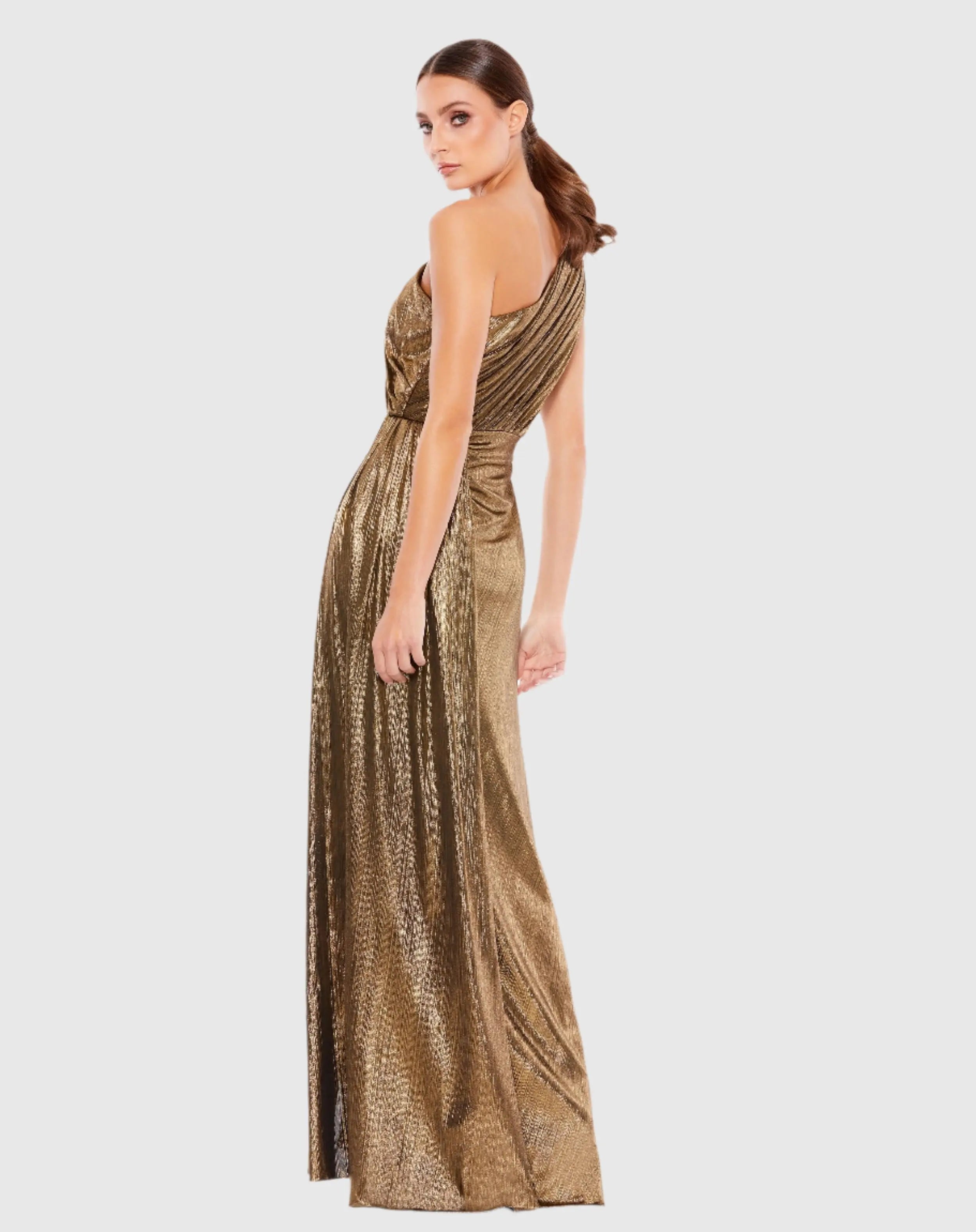 Gold One Shoulder Draped Gown-Myartka