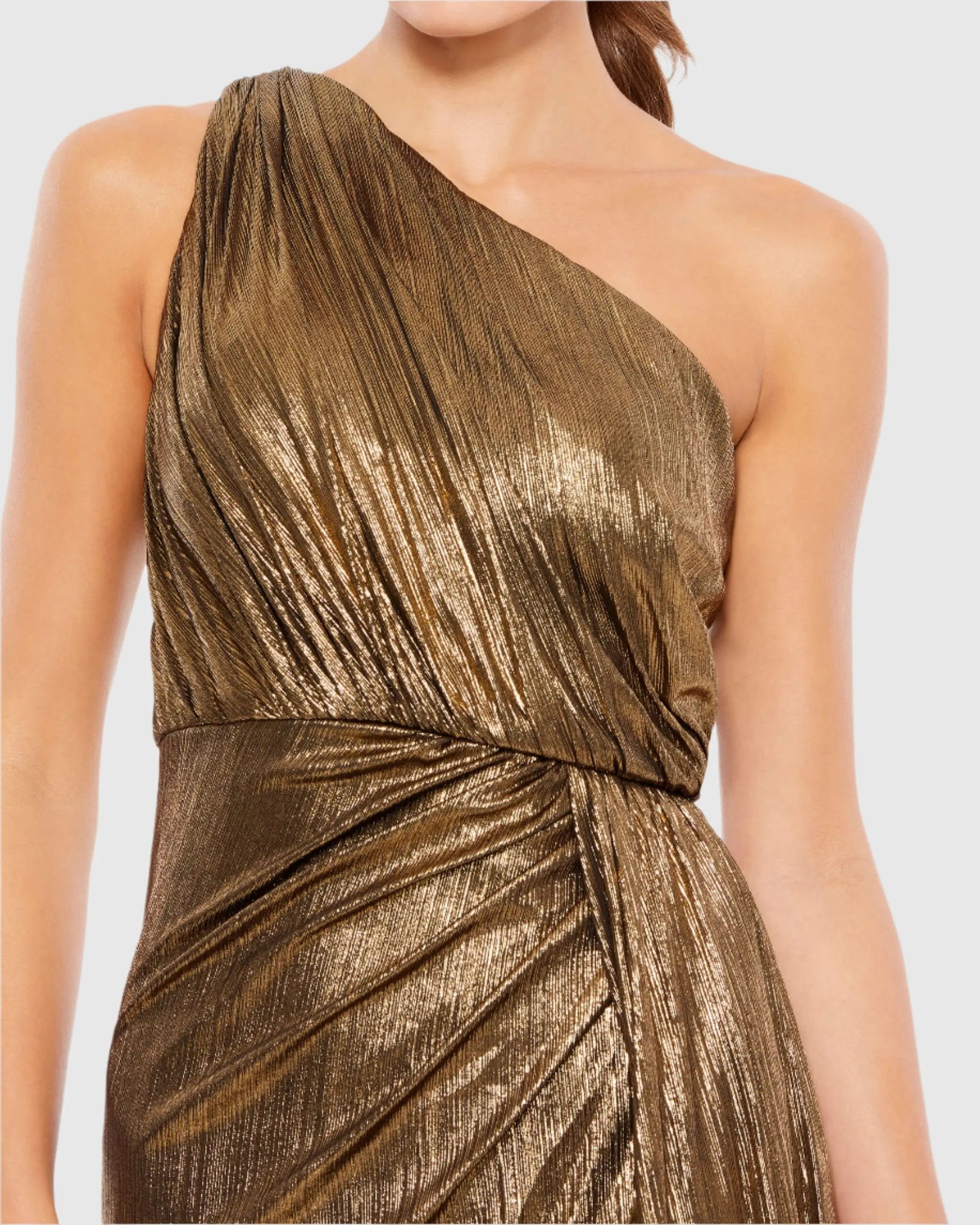 Gold One Shoulder Draped Gown-Myartka