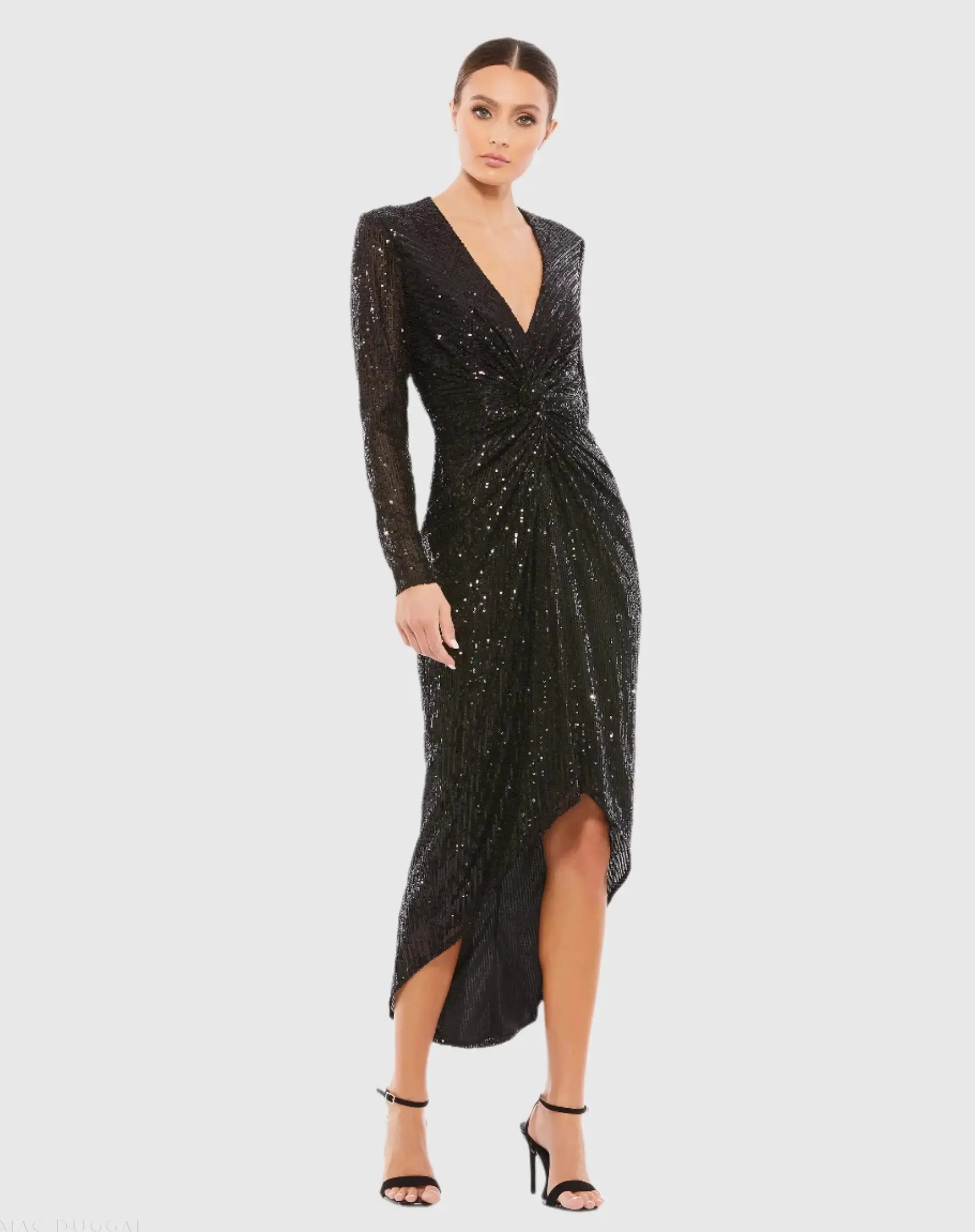 Sequined High Low Front Twist Midi Dress-Myartka
