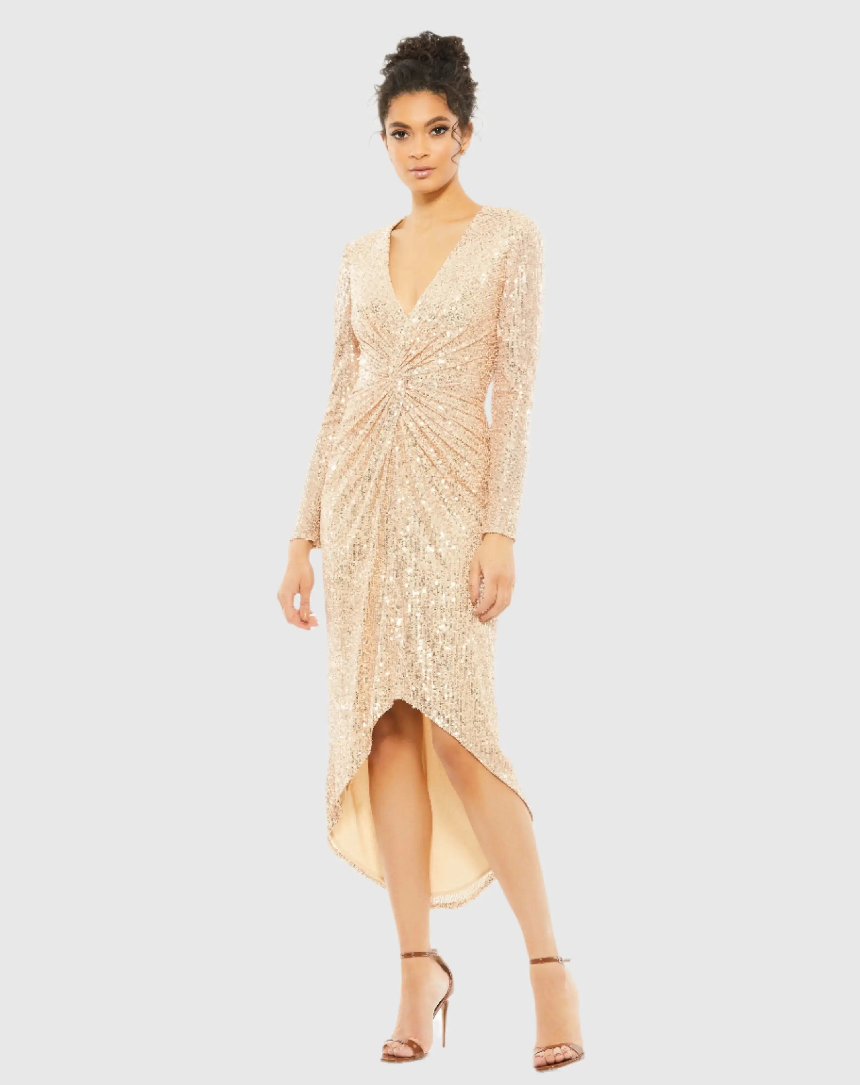 Sequined High Low Front Twist Midi Dress-Myartka