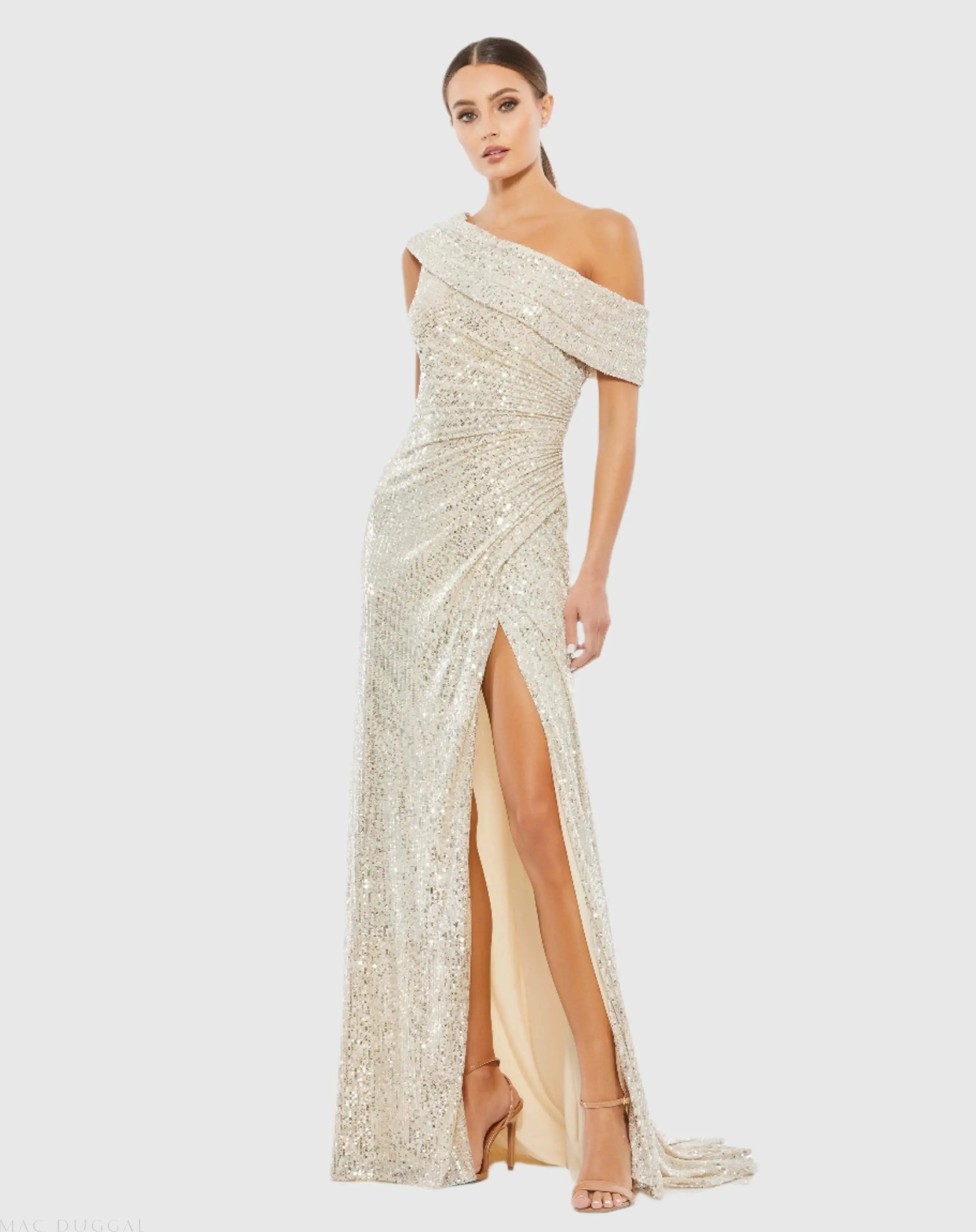 Sequined Drop Shoulder Gown-Myartka