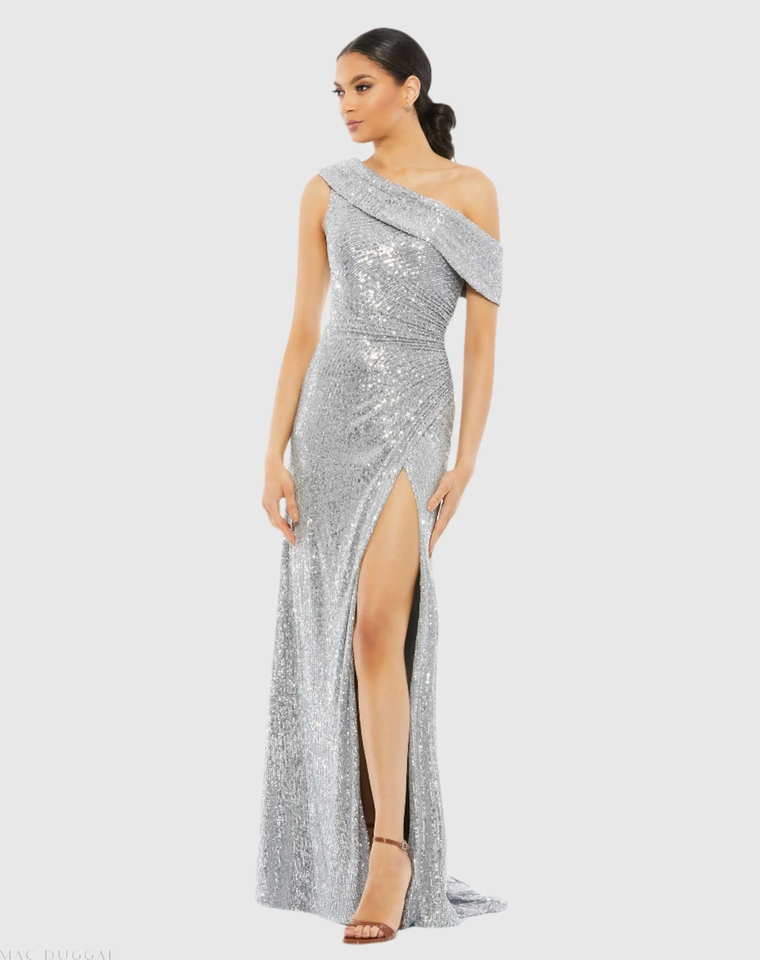 Sequined Drop Shoulder Gown-Myartka