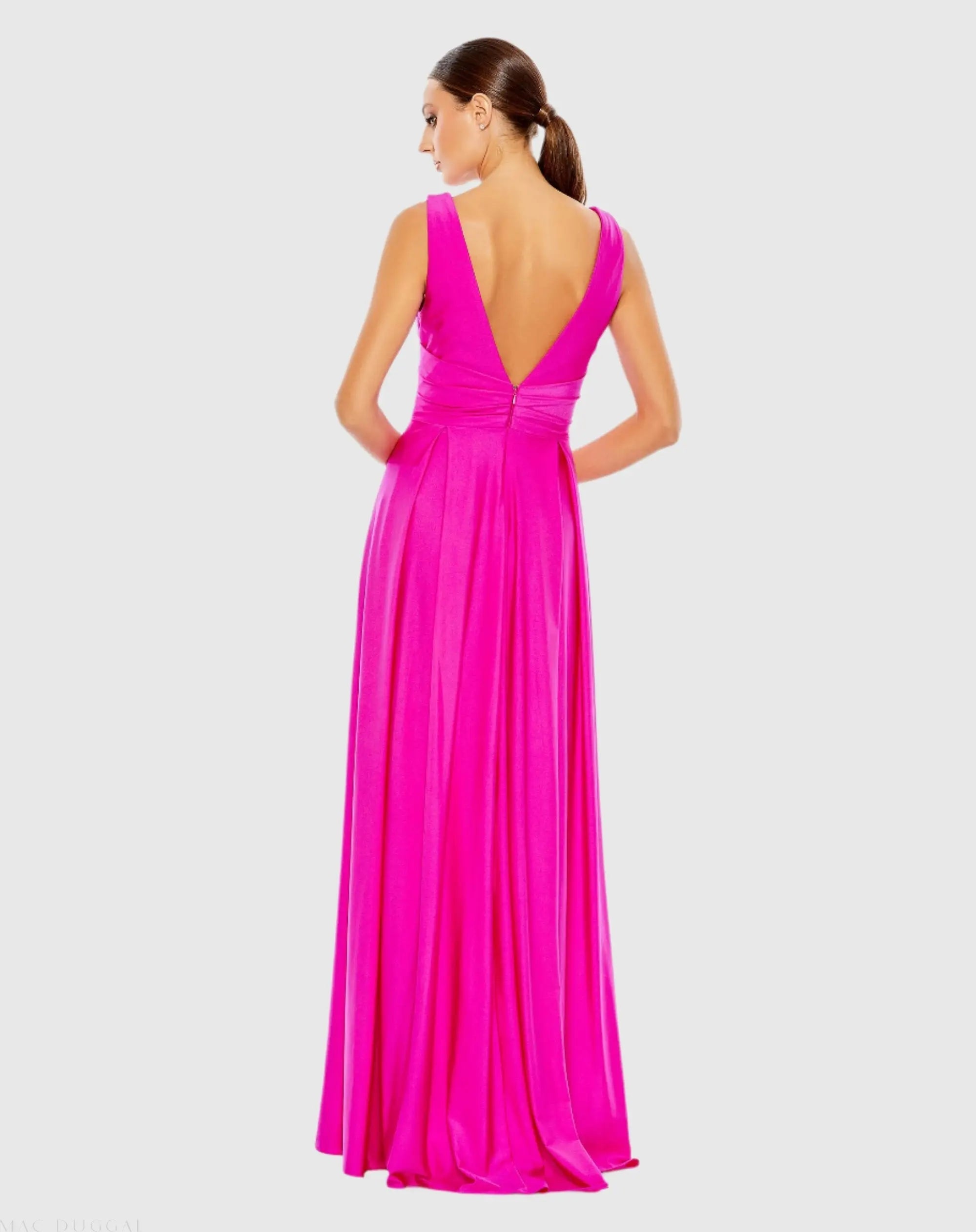 Pink Jersey Plunge Neck Evening Gown-Myartka