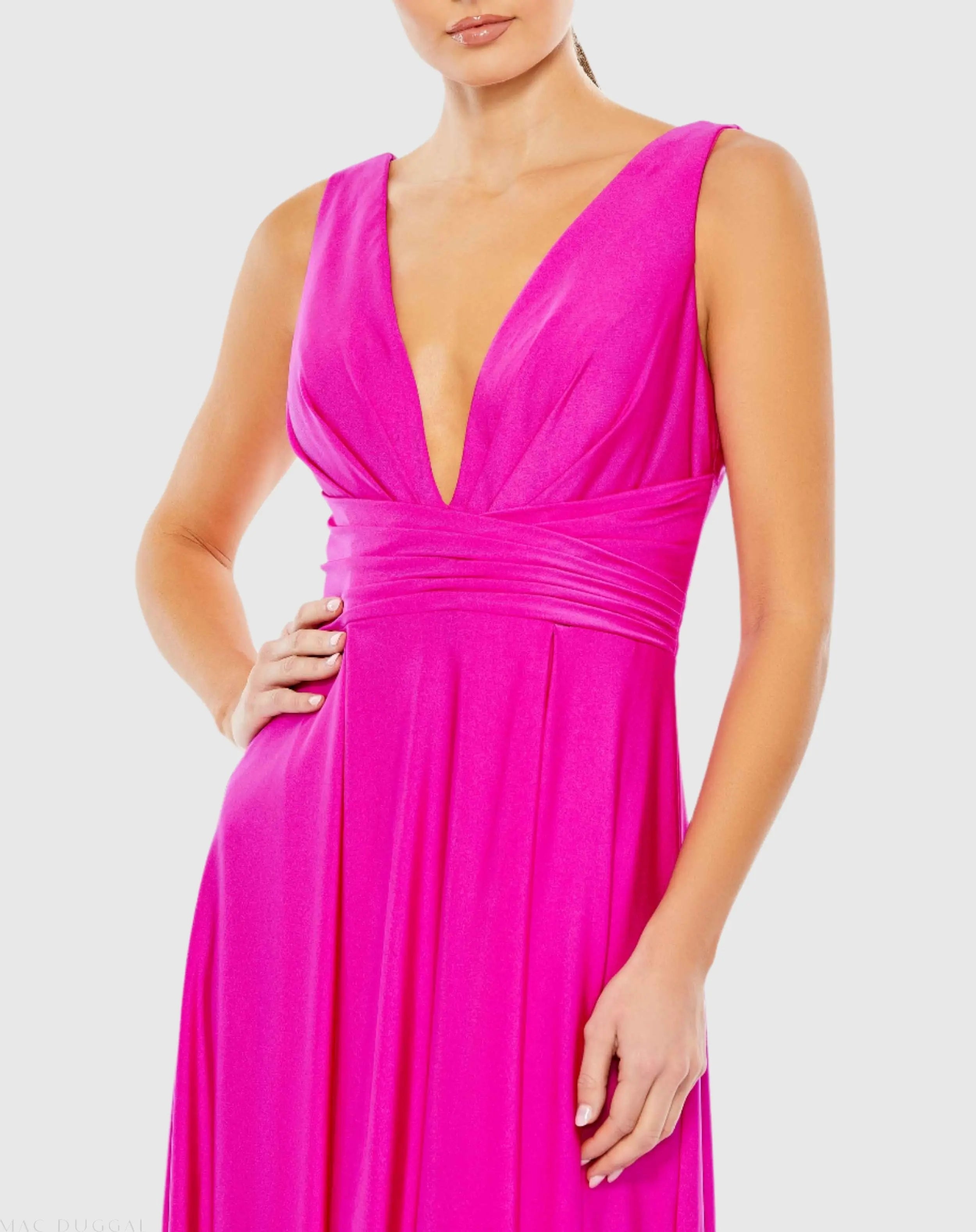 Pink Jersey Plunge Neck Evening Gown-Myartka