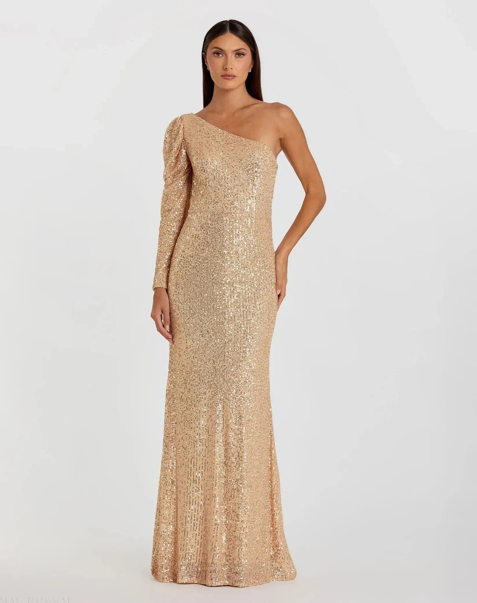 Sequined One Shoulder Trumpet Gown-Myartka