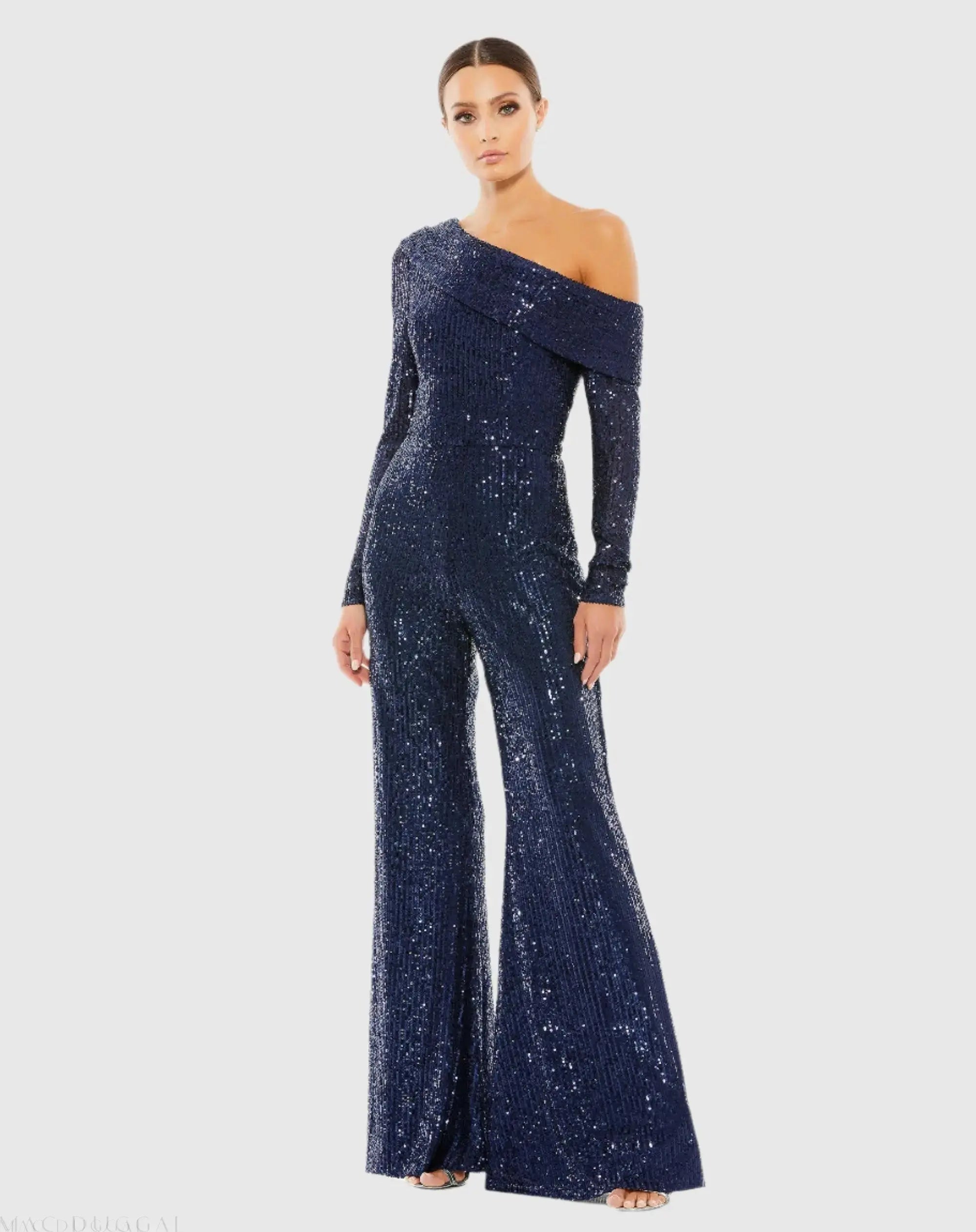 Sequined Drop Shoulder Long Sleeve Jumpsuit-Myartka