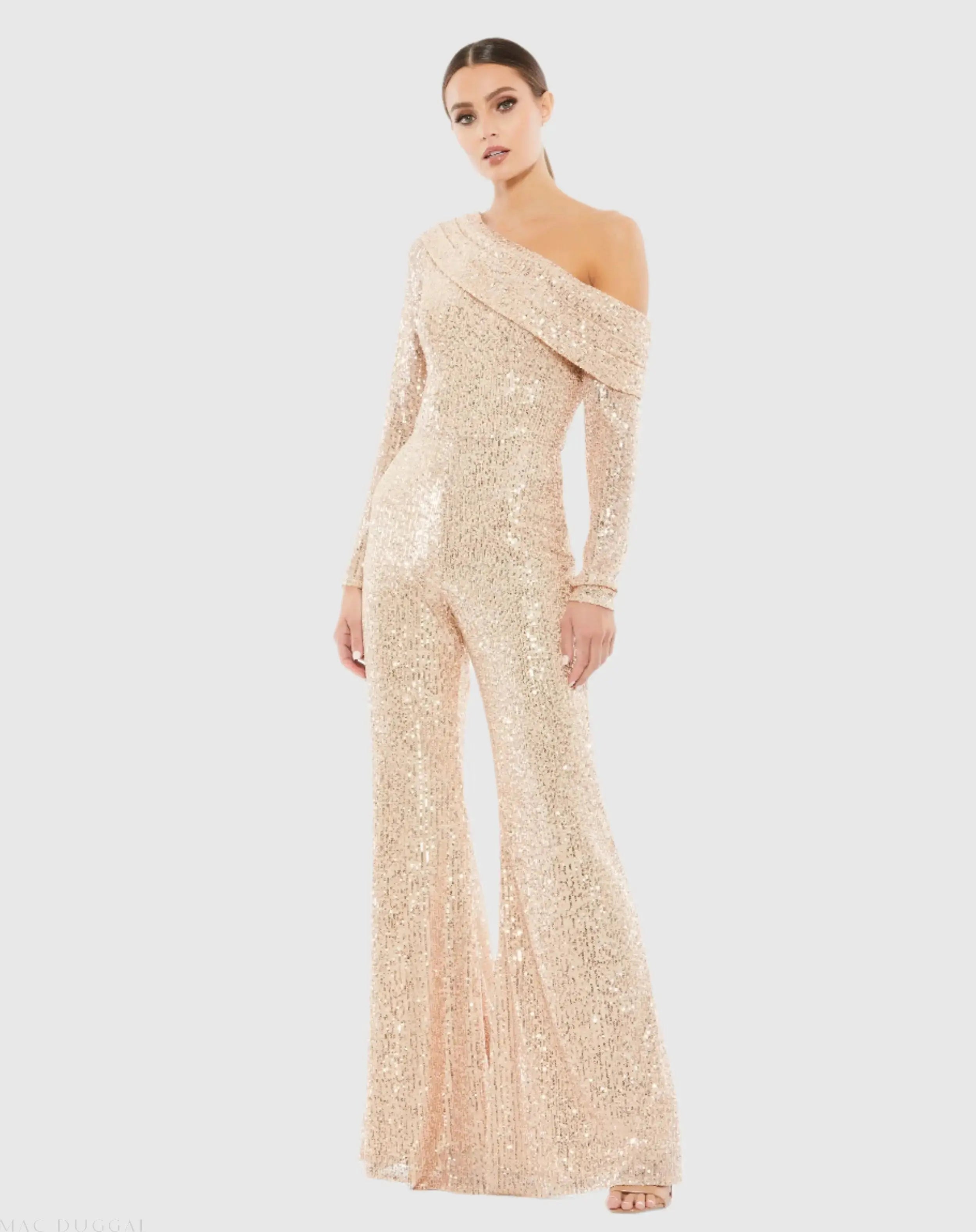 Sequined Drop Shoulder Long Sleeve Jumpsuit-Myartka