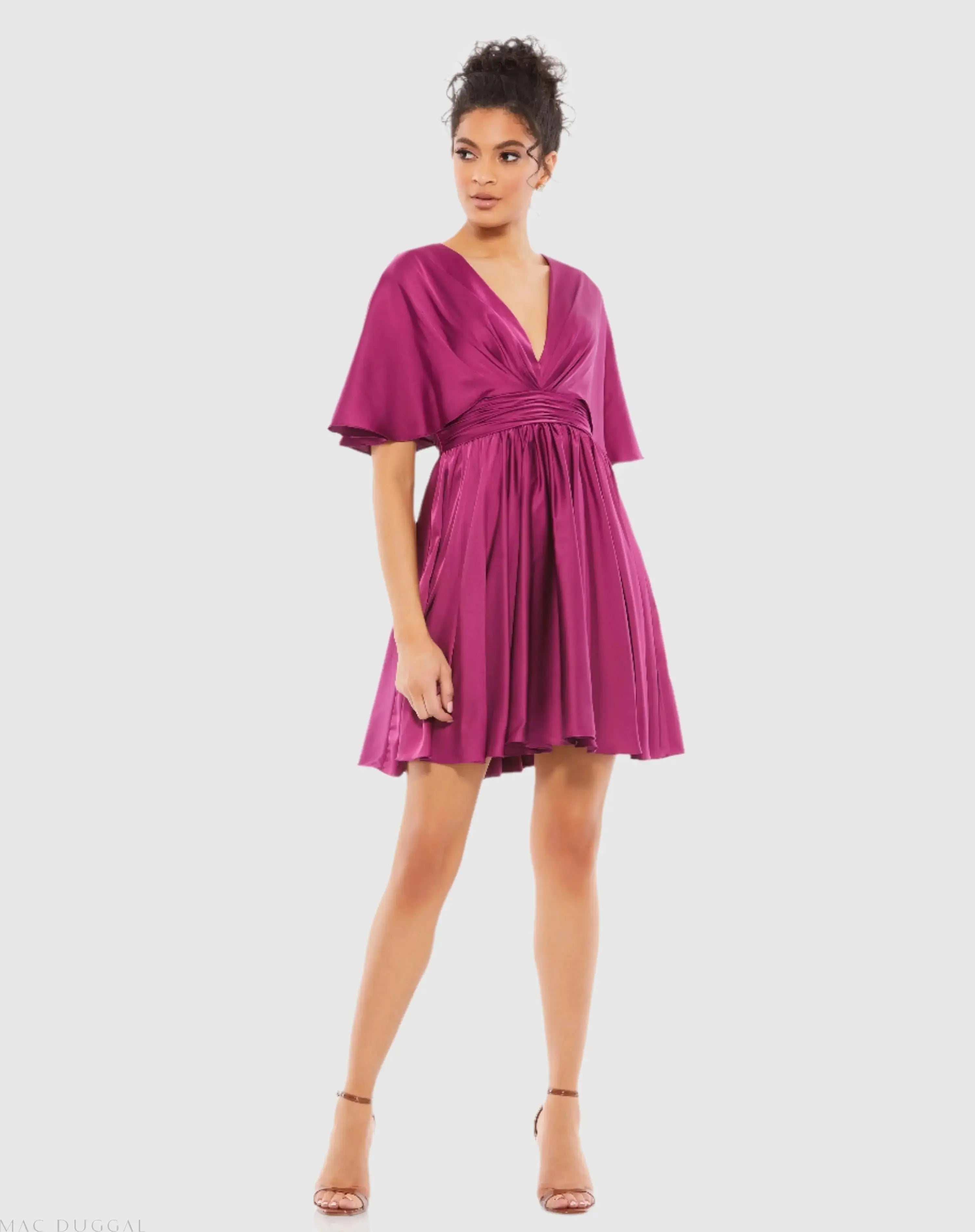 Satin Flowy Cape Sleeve Mini Dress - FINAL SALE-Myartka