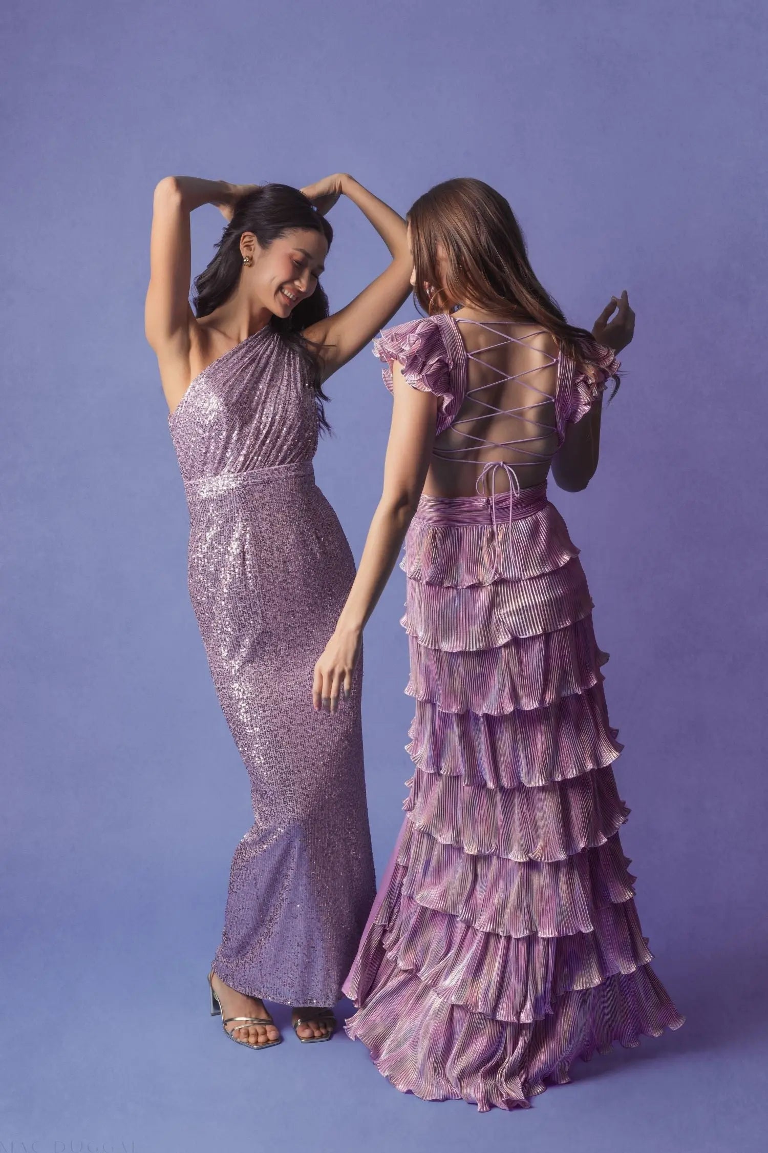 Purple Sequined Ruched One Shoulder Gown-Myartka