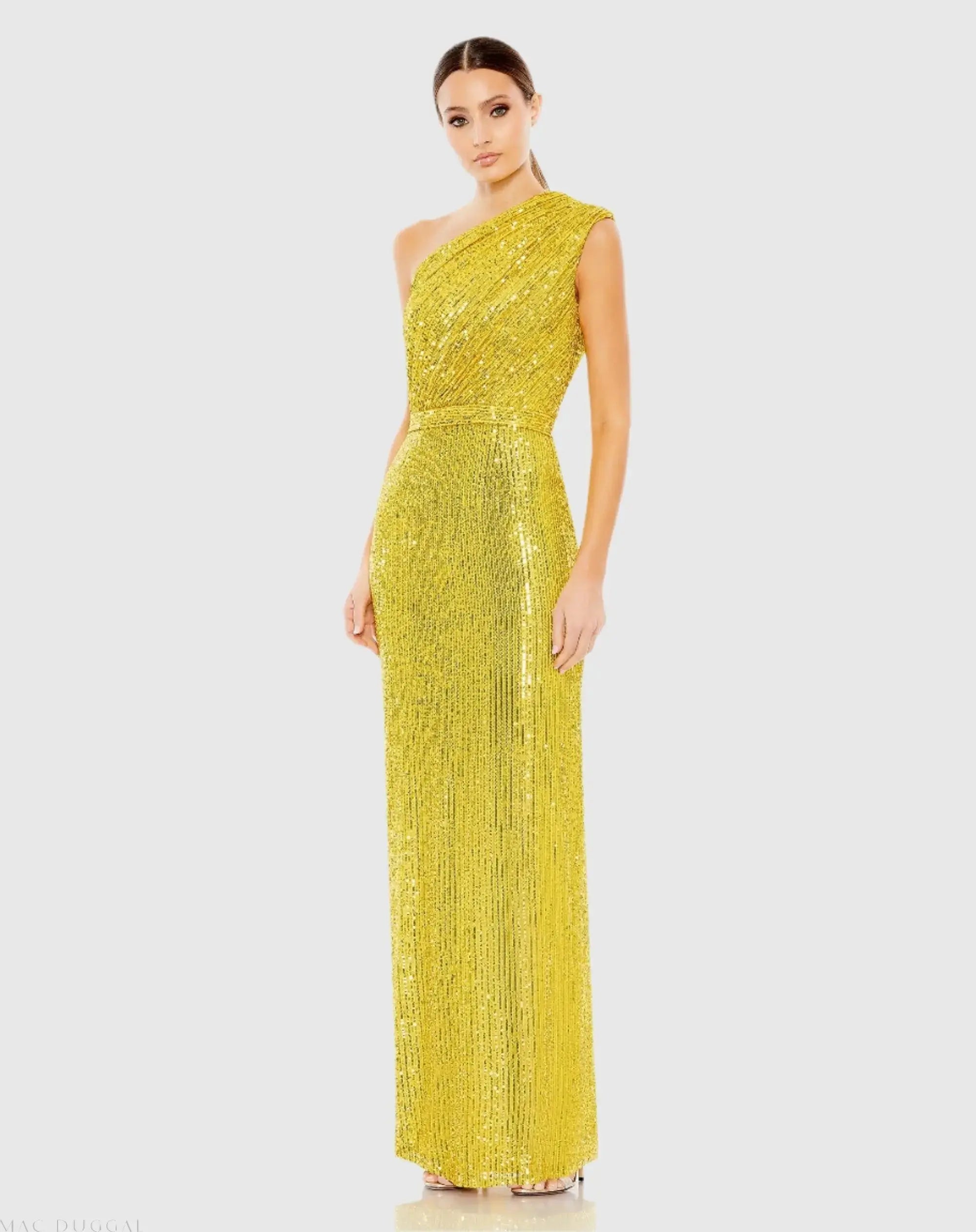Sequined Ruched One Shoulder Gown-Myartka
