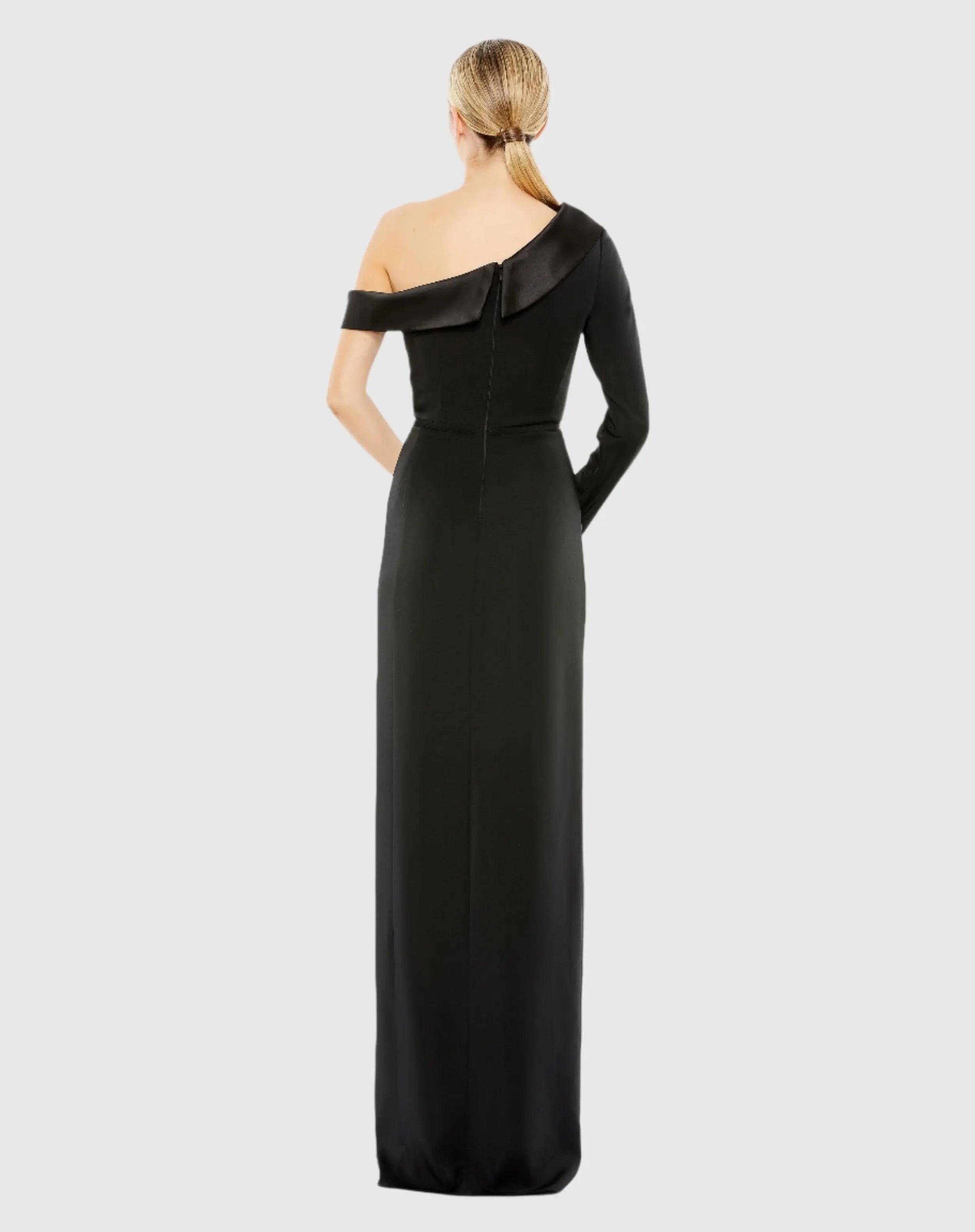 Black Long Sleeve Drop Shoulder Evening Gown-Myartka
