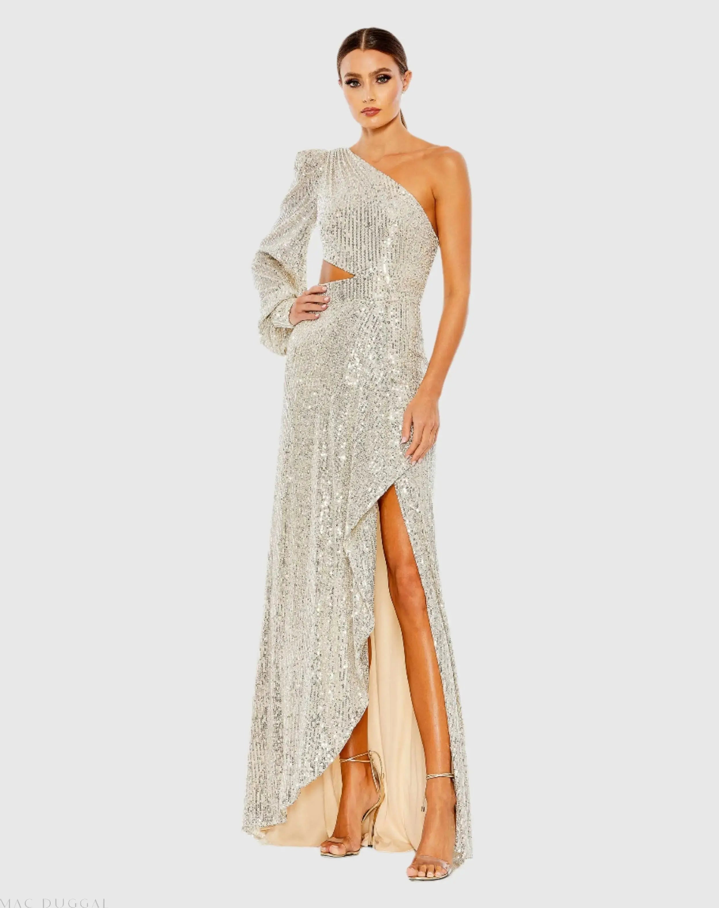 Sequined One Shoulder Cut Out Gown-Myartka