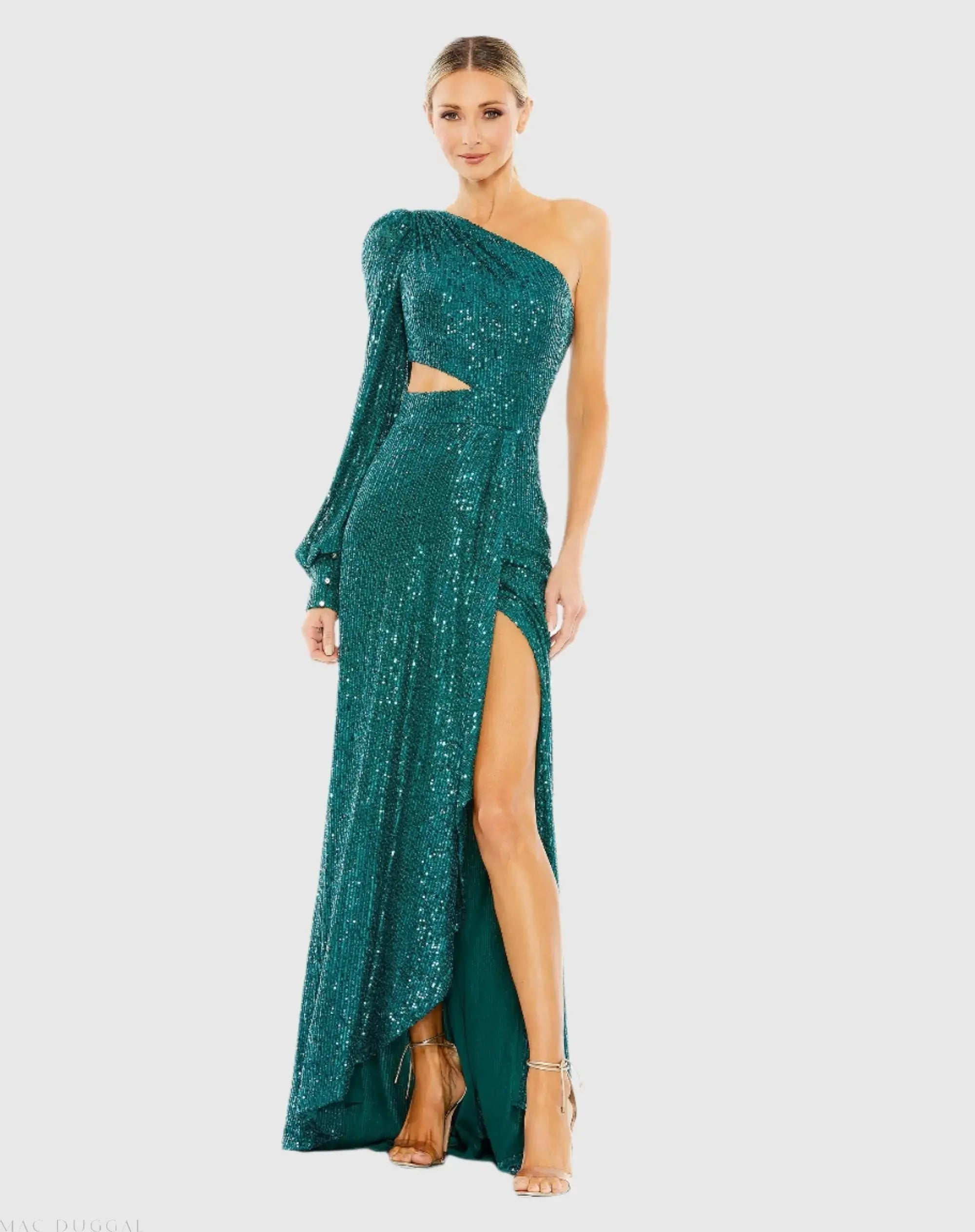 Sequined One Shoulder Cut Out Gown-Myartka