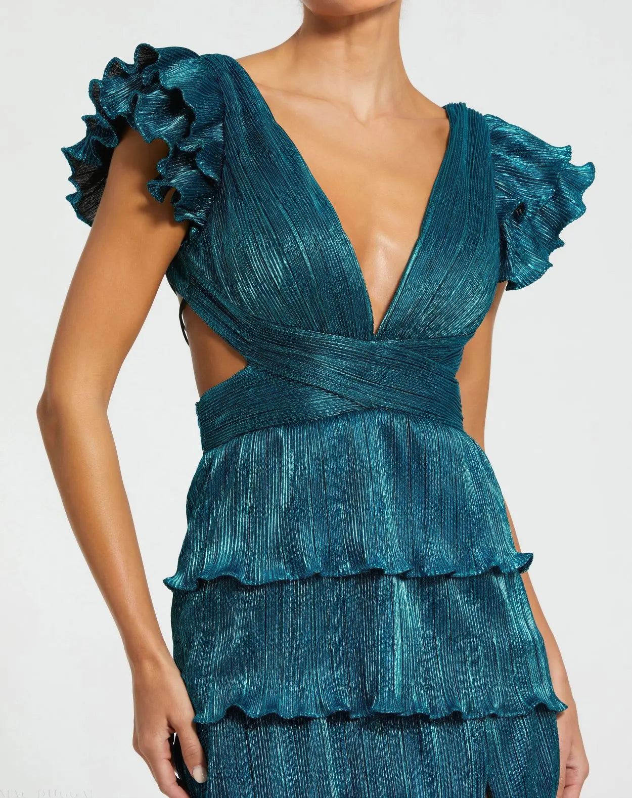 Blue Ruffle Tiered Criss Cross Lace Up Gown-Myartka