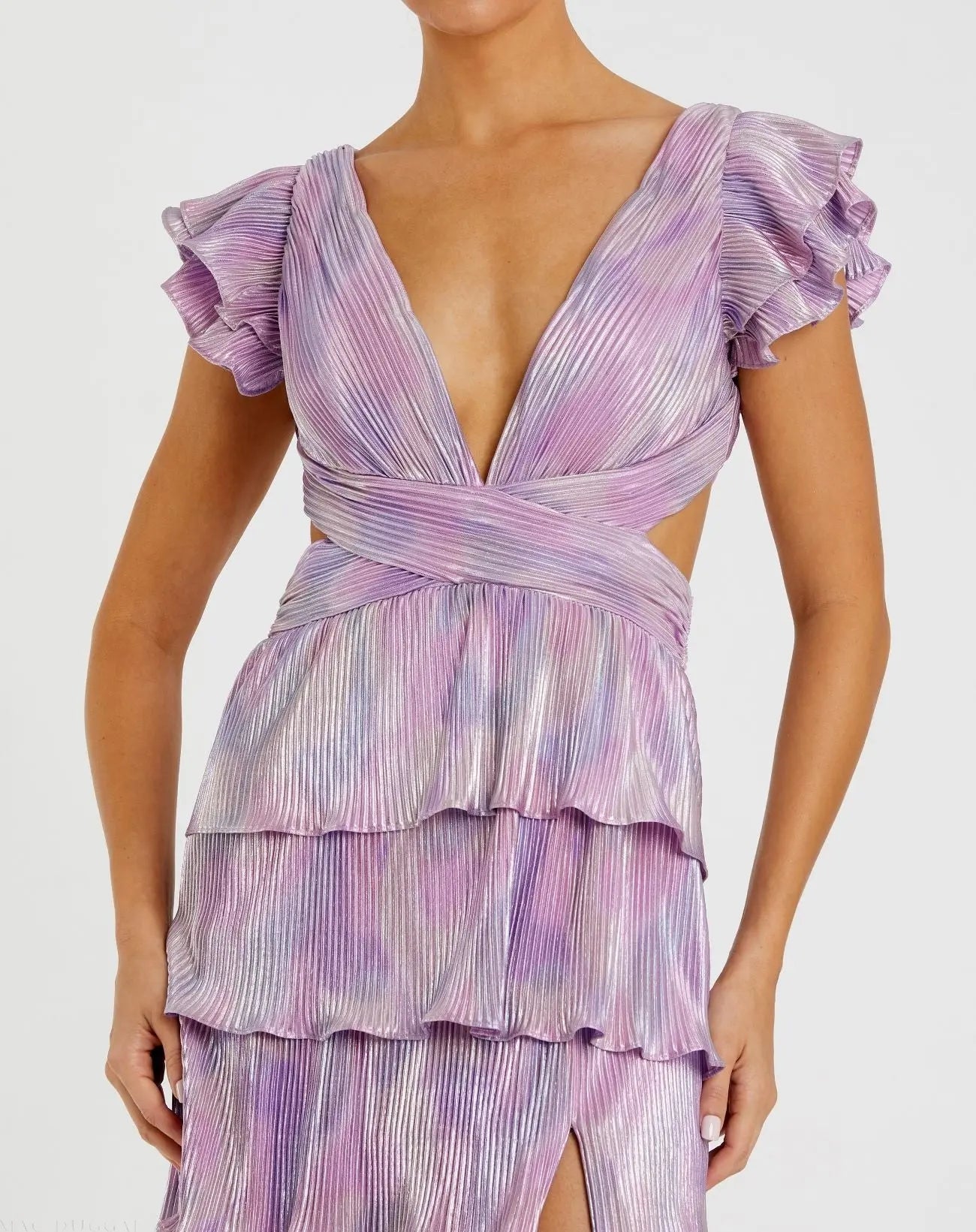 Purple Ruffle Tiered Criss Cross Lace Up Gown-Myartka