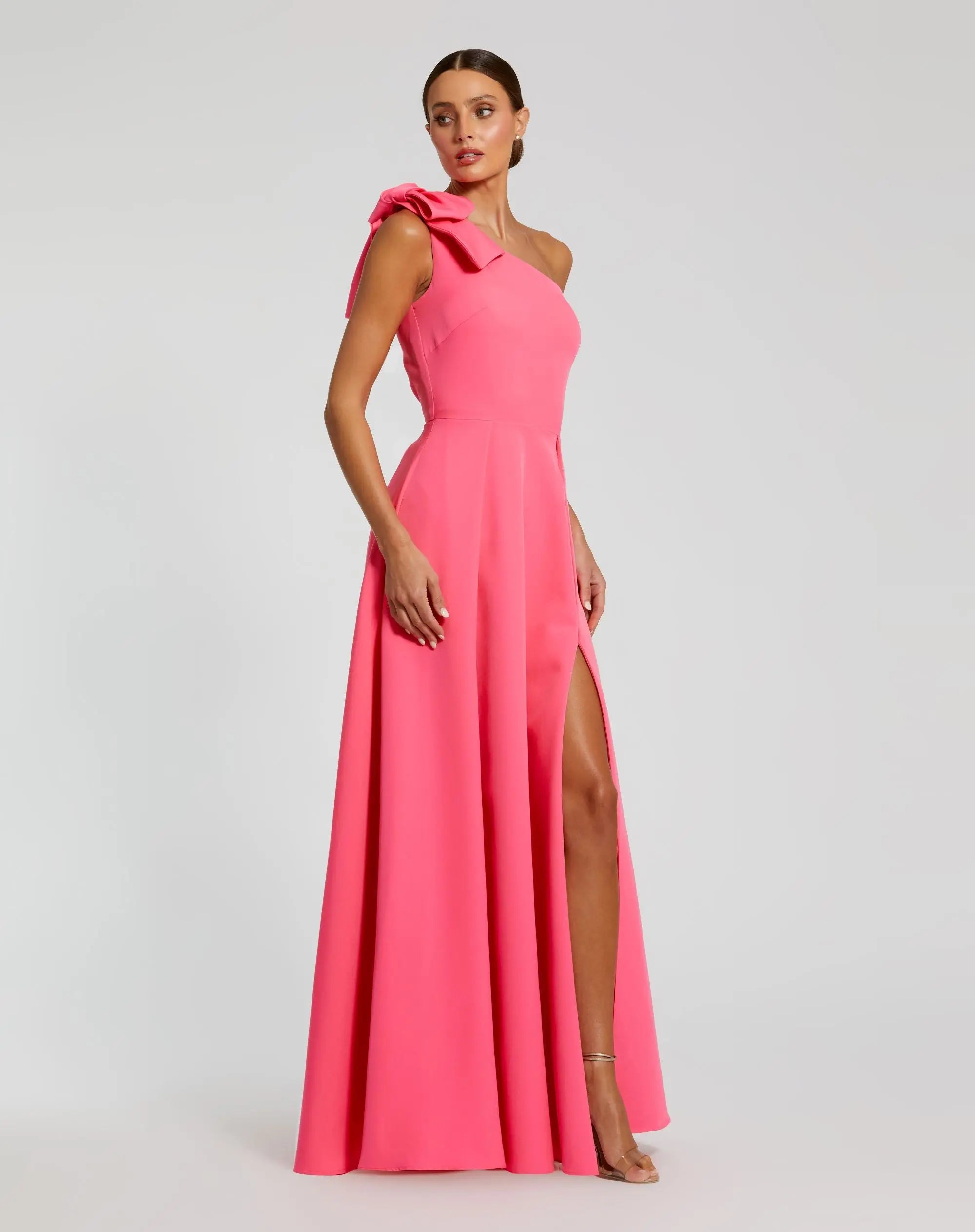 Pink Bow One Shoulder Sleeveless A-Line Gown-Myartka