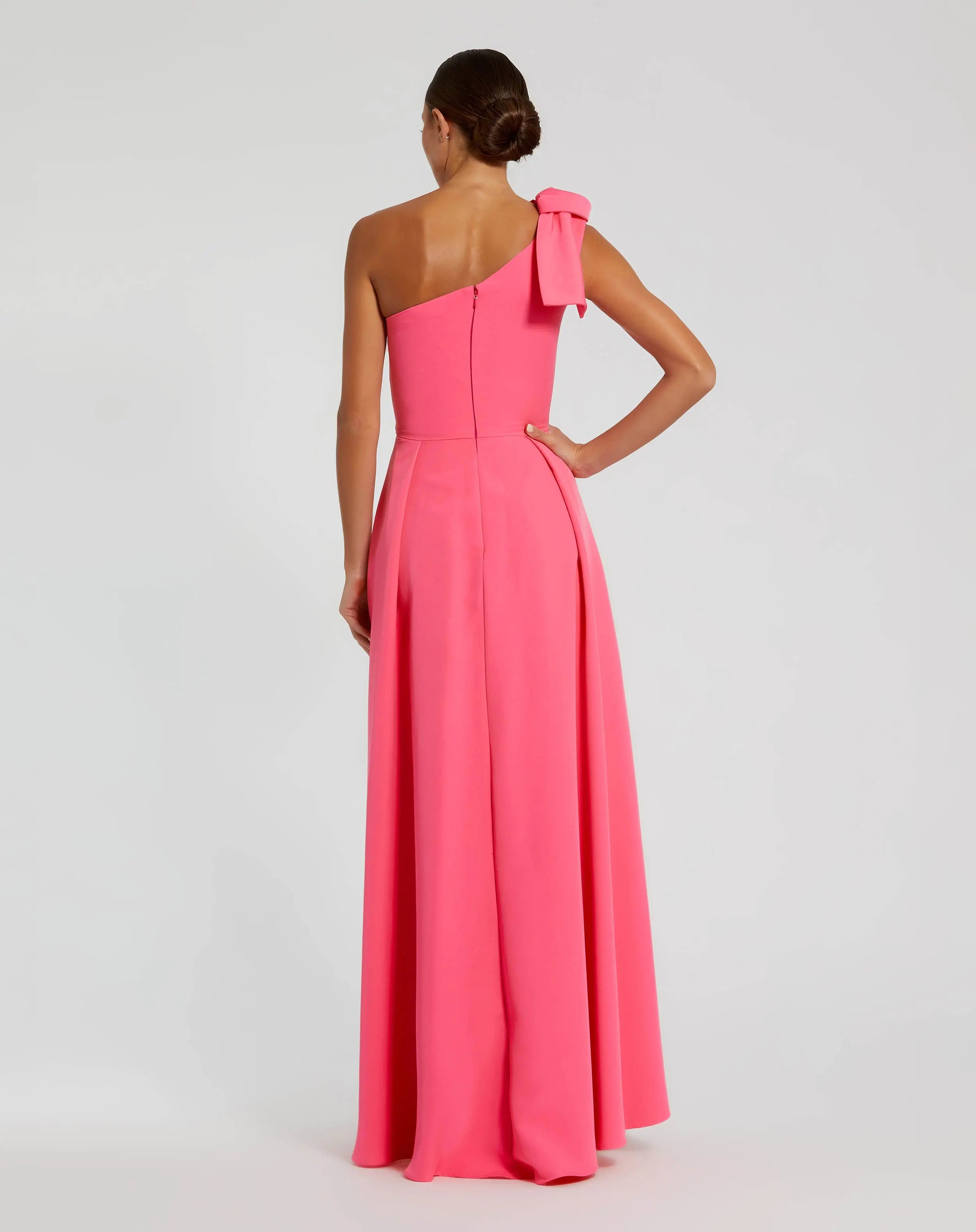 Pink Bow One Shoulder Sleeveless A-Line Gown-Myartka