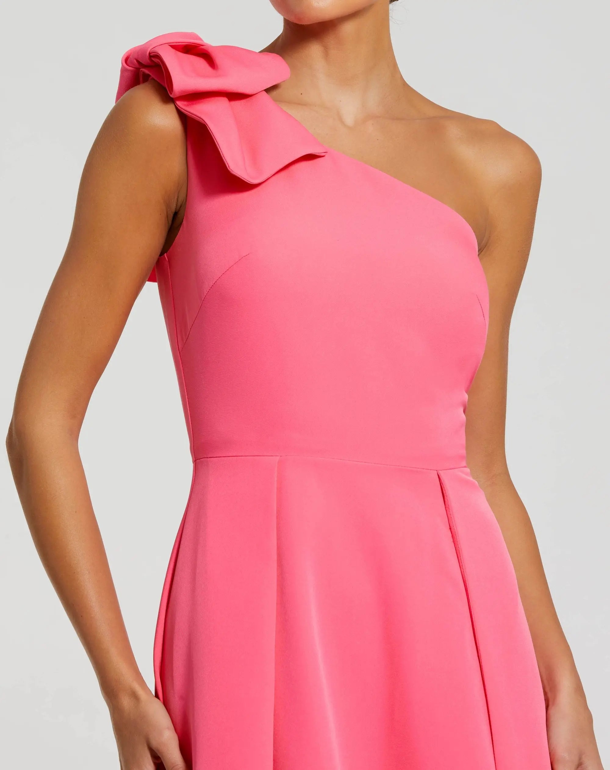 Pink Bow One Shoulder Sleeveless A-Line Gown-Myartka