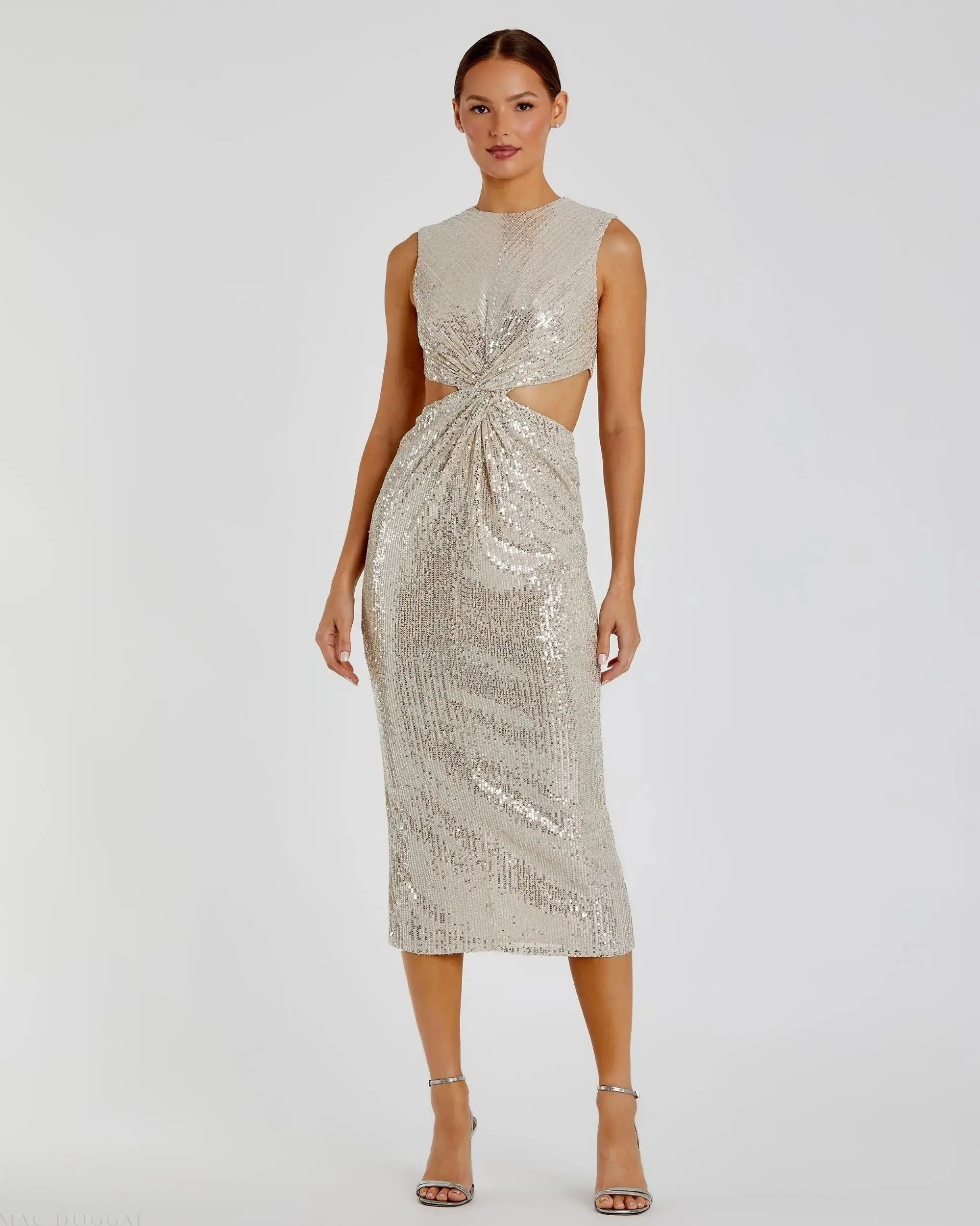 Sequin Front Twist Cut Out Column Dress - FINAL SALE-Myartka