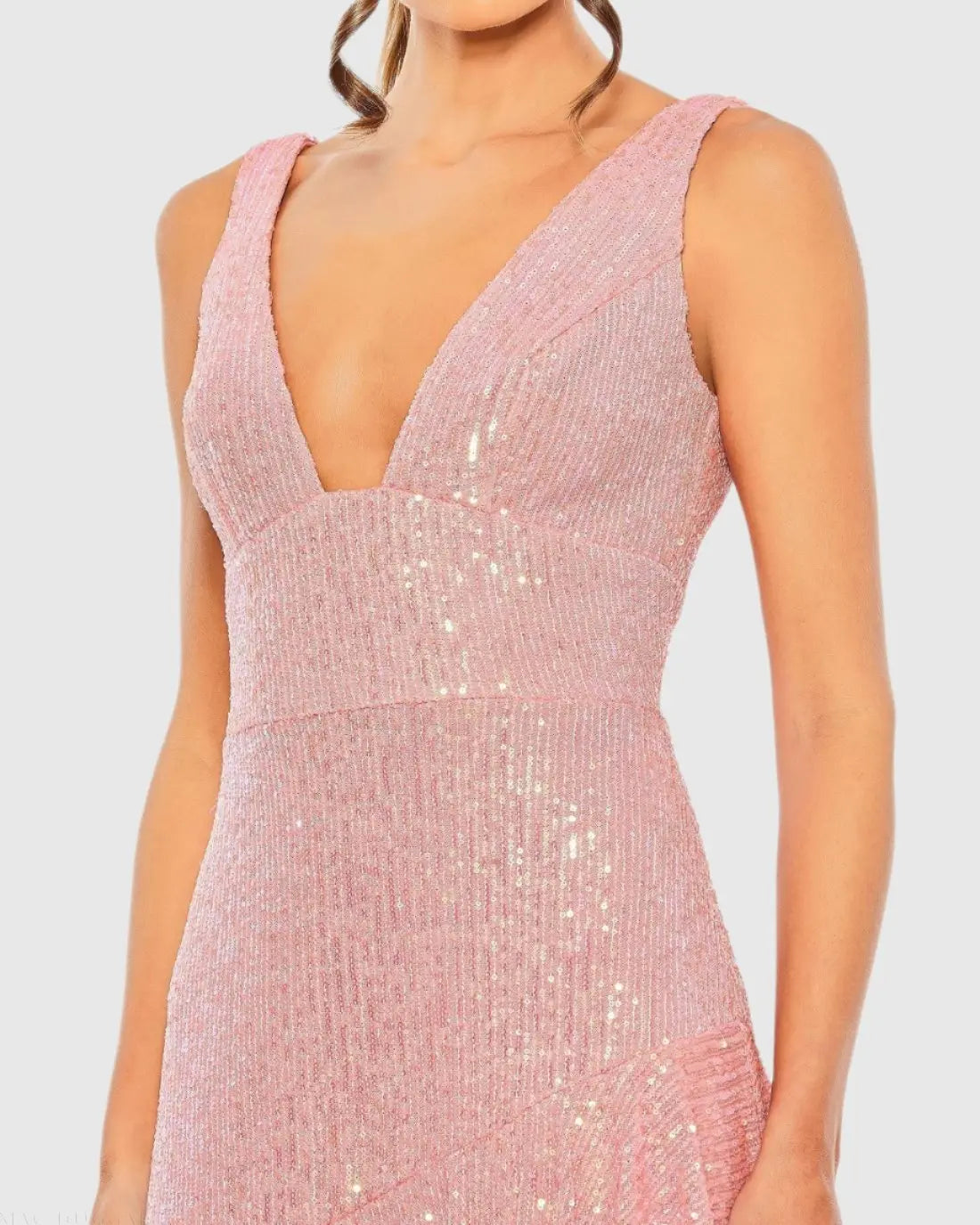 Pink Sequin Asymmetrical Ruffle Tiered Gown-Myartka