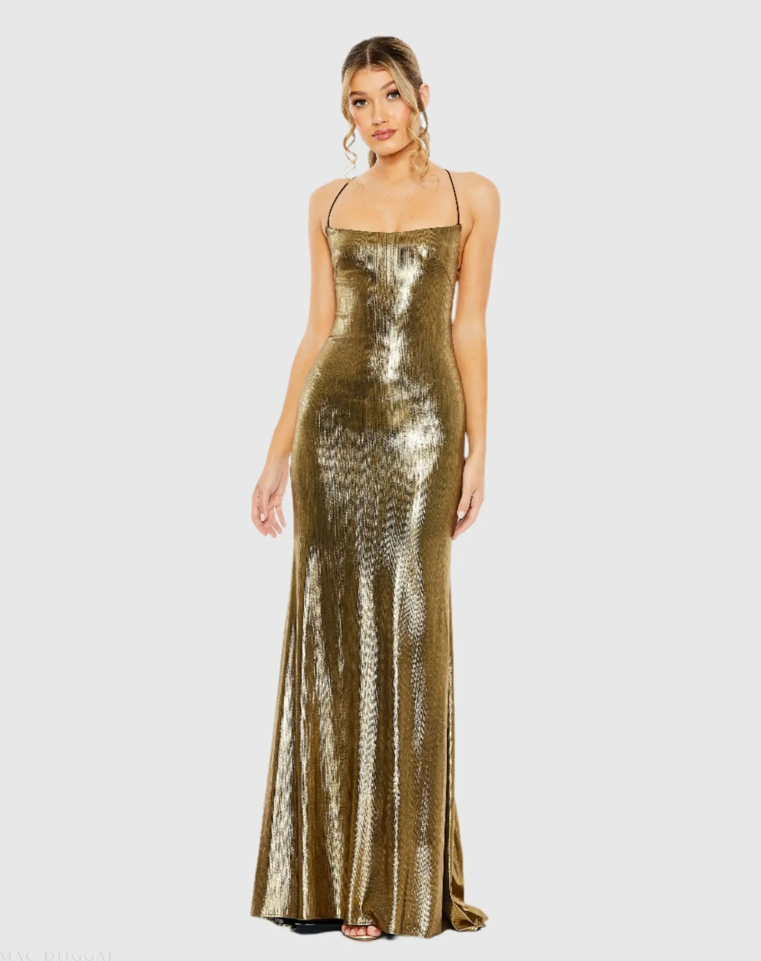 Gold Metallic Corset Back Column Gown-Myartka